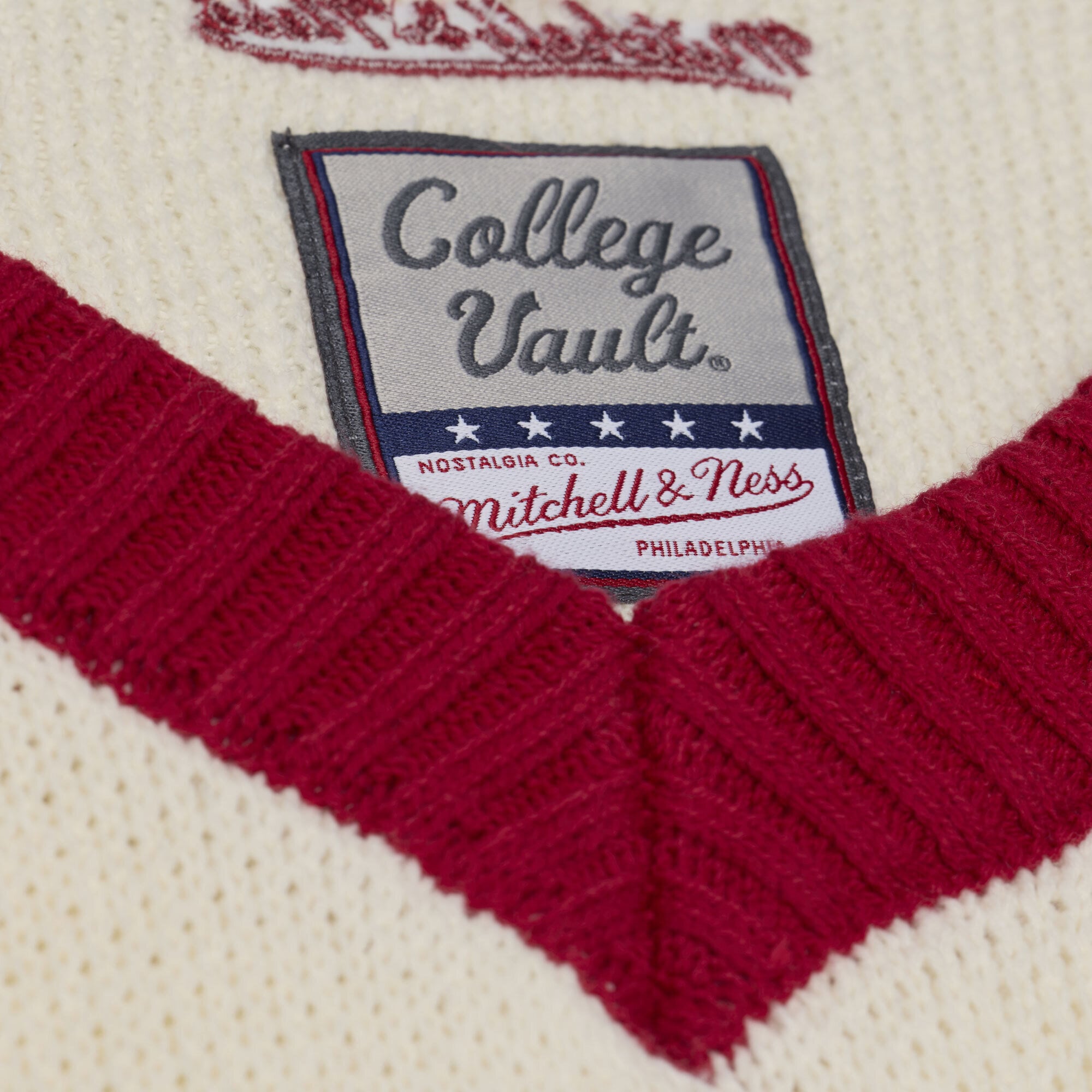 Women's Mitchell & Ness Cream Alabama Crimson Tide Retro Roots V-Neck Sweater