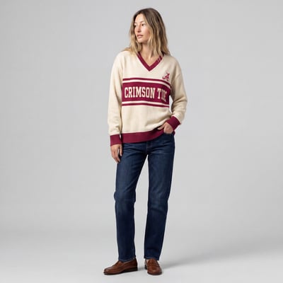 Alabama Crimson Tide Mitchell & Ness Women's Retro Roots V-Neck Sweater - Cream
