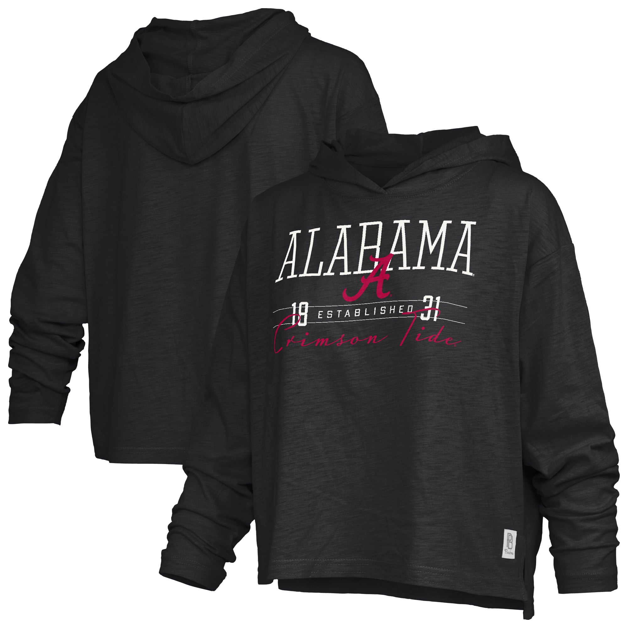 Women's Pressbox  Black Alabama Crimson Tide Castillo Slub Waist Length Long Sleeve Hooded T-Shirt