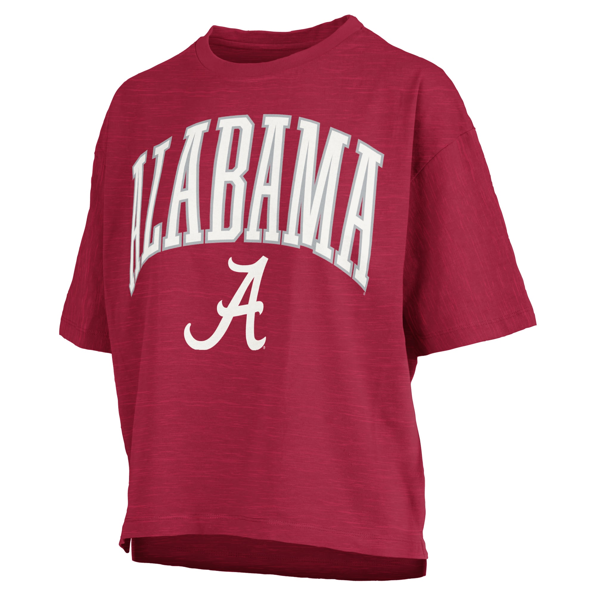 T-shirt oversize Pressbox Crimson Alabama Tide pour femmes, logo Nelson Arch Over, en flammèche