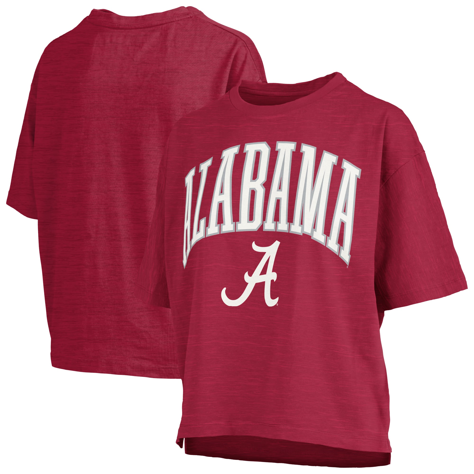 T-shirt oversize Pressbox Crimson Alabama Tide pour femmes, logo Nelson Arch Over, en flammèche
