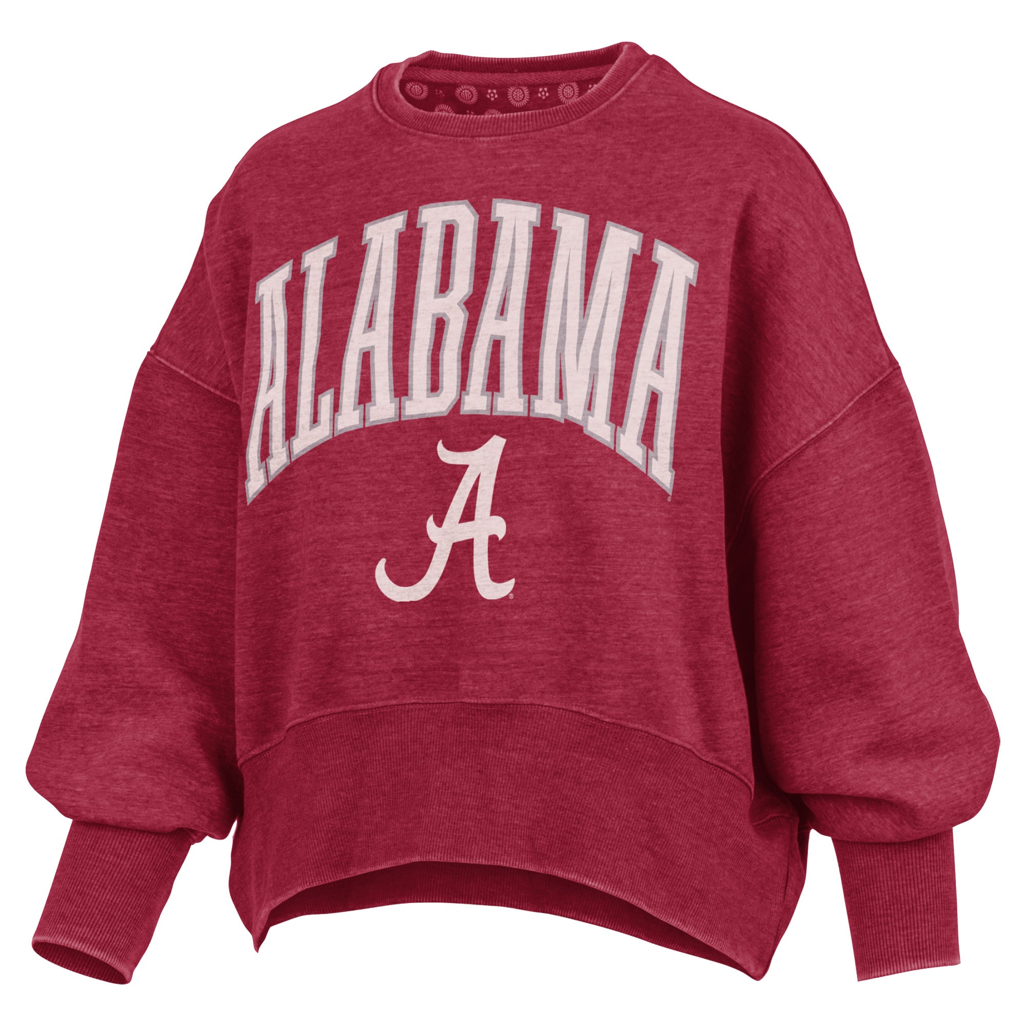 Women's Pressbox Natural Alabama Crimson Tide Oversized Waist-Length Crewneck Sweatshirt