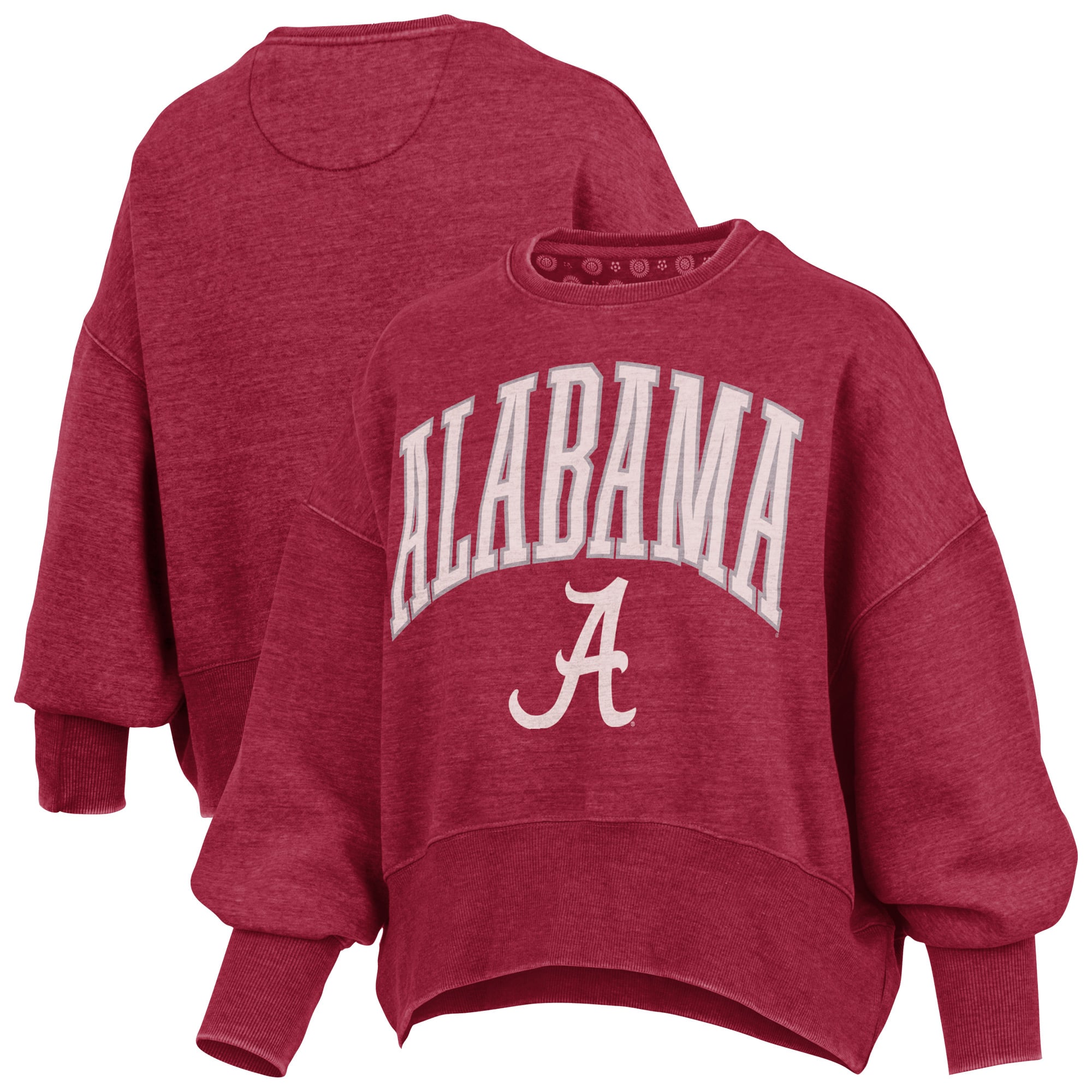 Women's Pressbox Natural Alabama Crimson Tide Oversized Waist-Length Crewneck Sweatshirt
