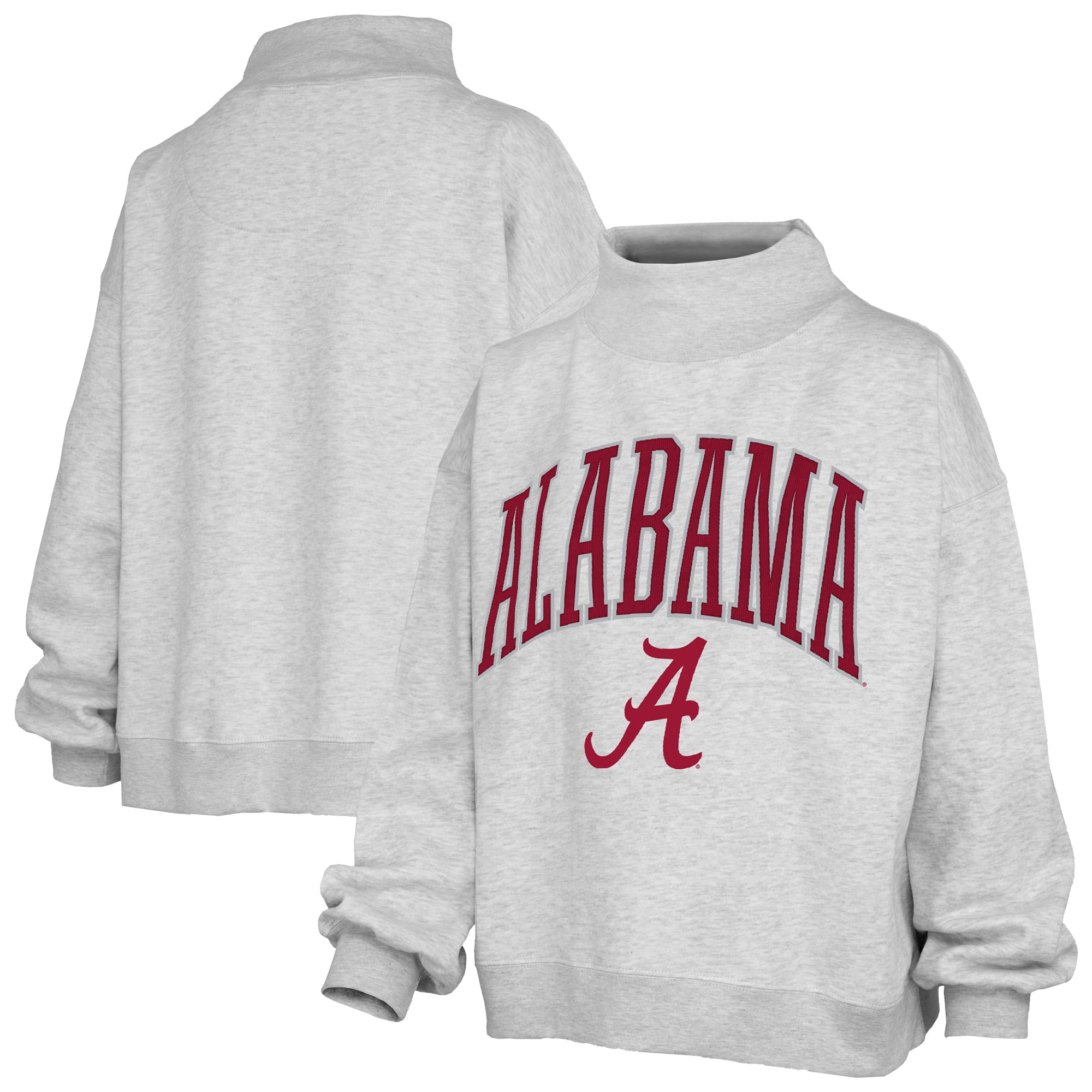 Women's Pressbox Gray Alabama Crimson Tide Nelson Texture Lingo Mock Neck Fleece Sweatshirt