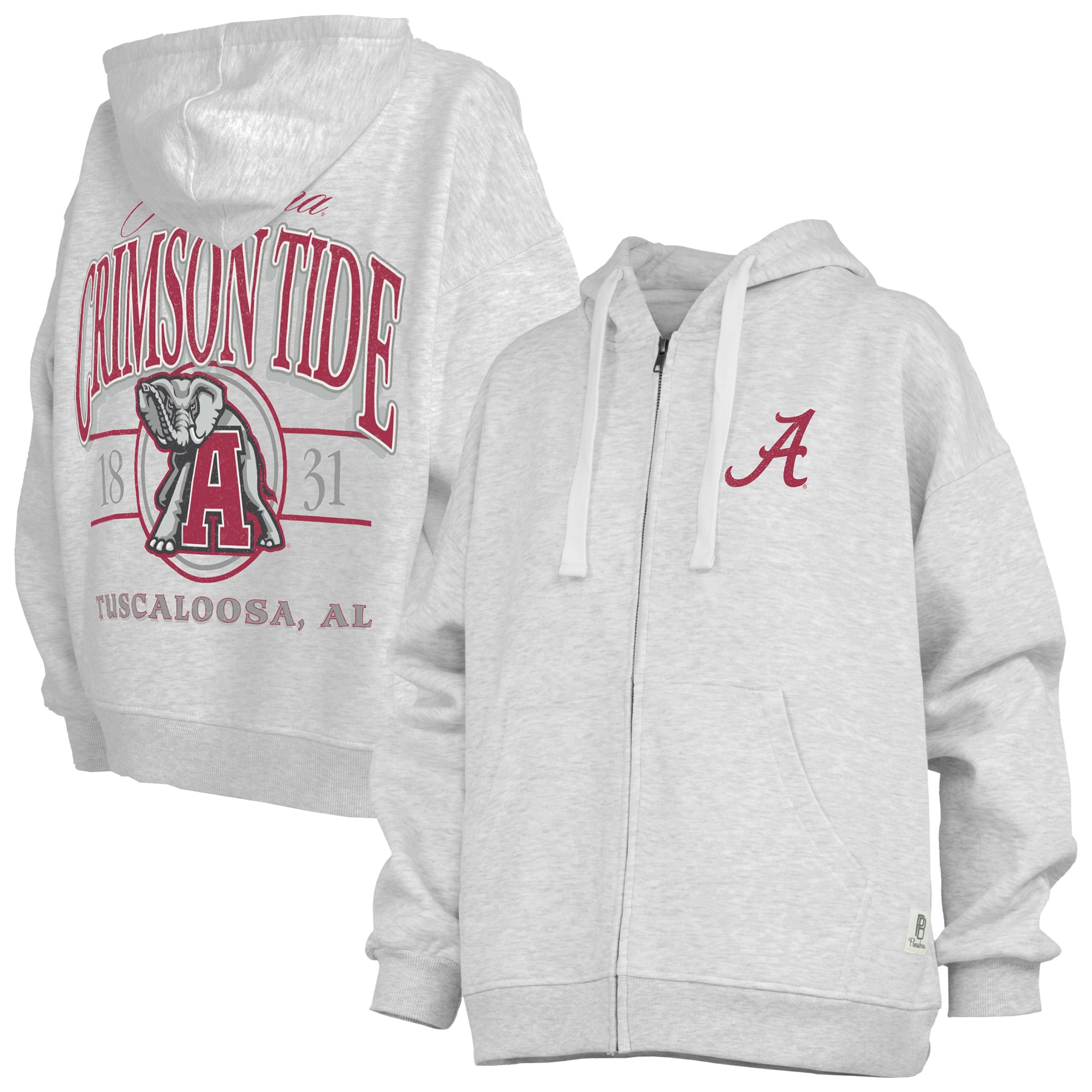 Sweat à capuche zippé Janise gris chiné pour femme, de la marque Pressbox, aux couleurs l'Alabama Crimson Tide.