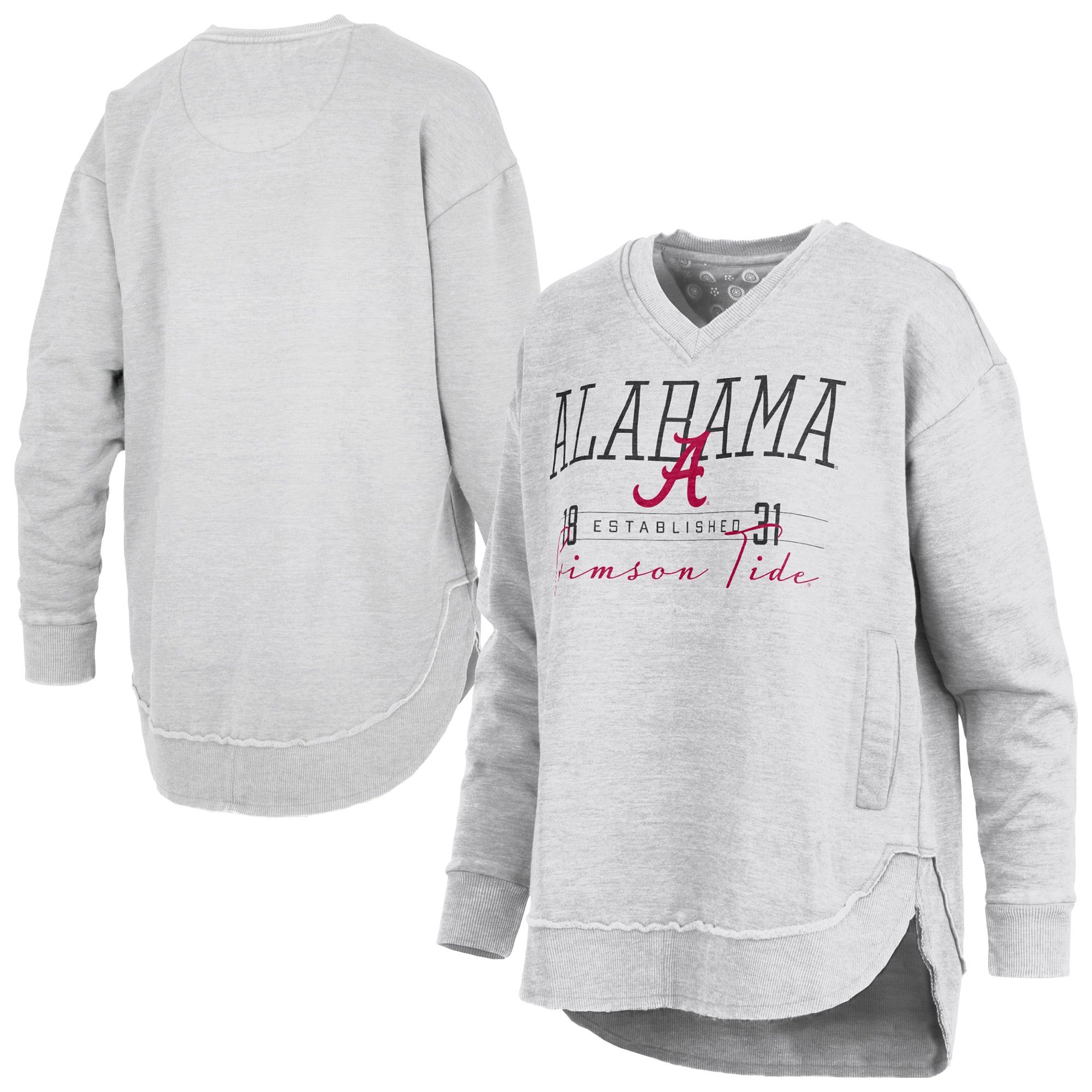 Women's Pressbox Heather Gray Alabama Crimson Tide Marcus East Hall Poncho V-Neck Sweatshirt