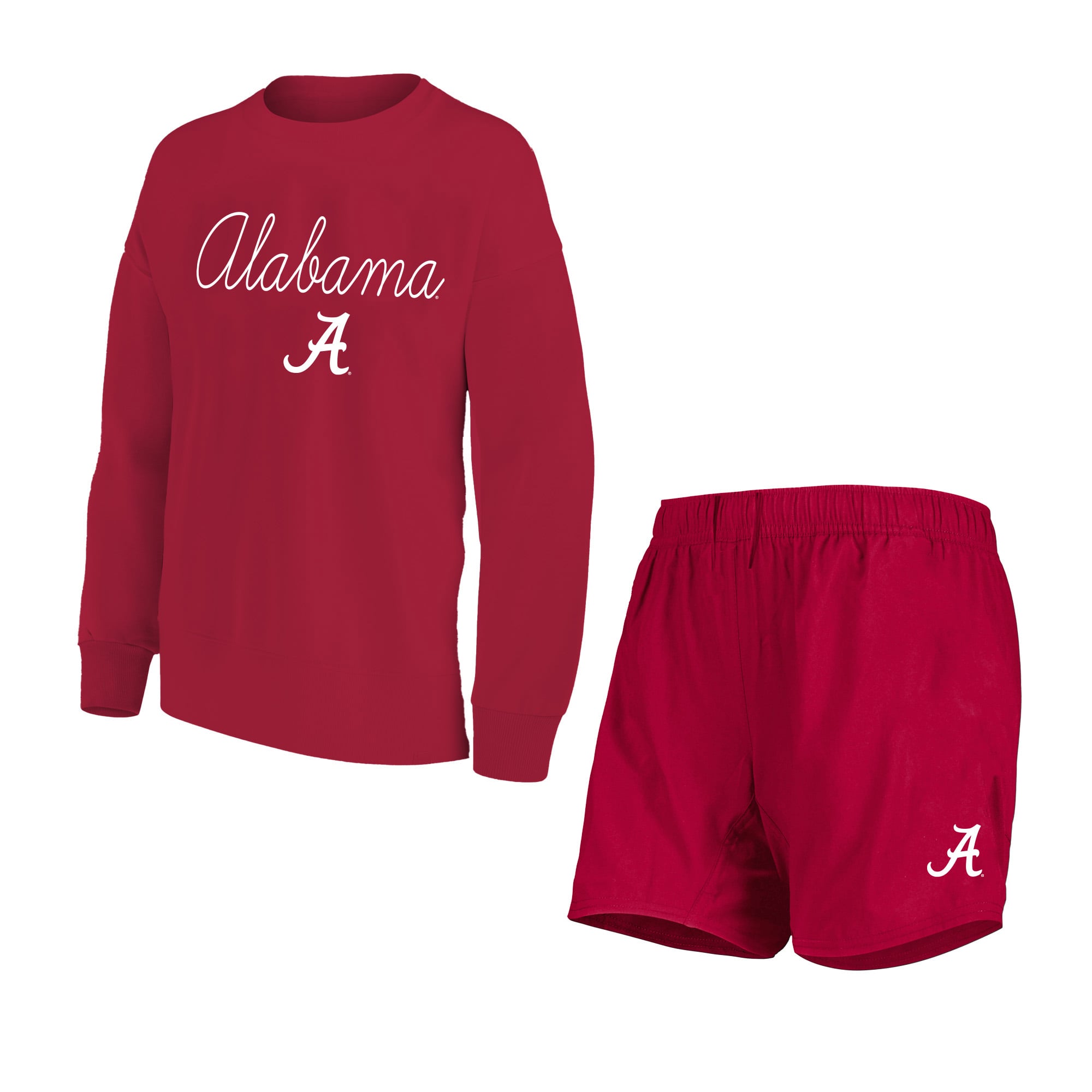 Women's Profile Crimson Alabama Tide Plus French Terry Crew and Shorts Lounge Set