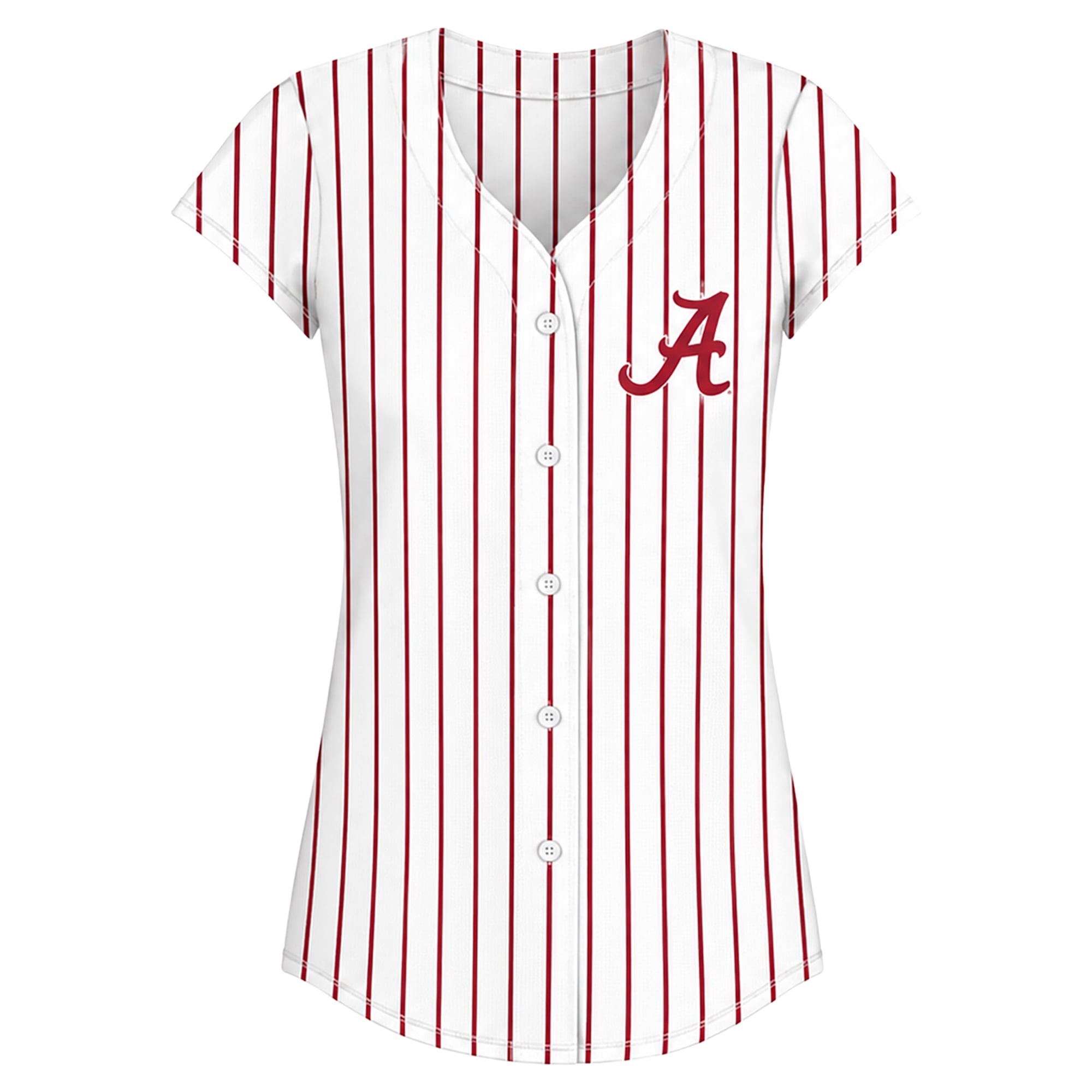 Women's Profile White/Crimson Alabama Crimson Tide Plus Stripe Glitter Button-Up Fashion Jersey Top