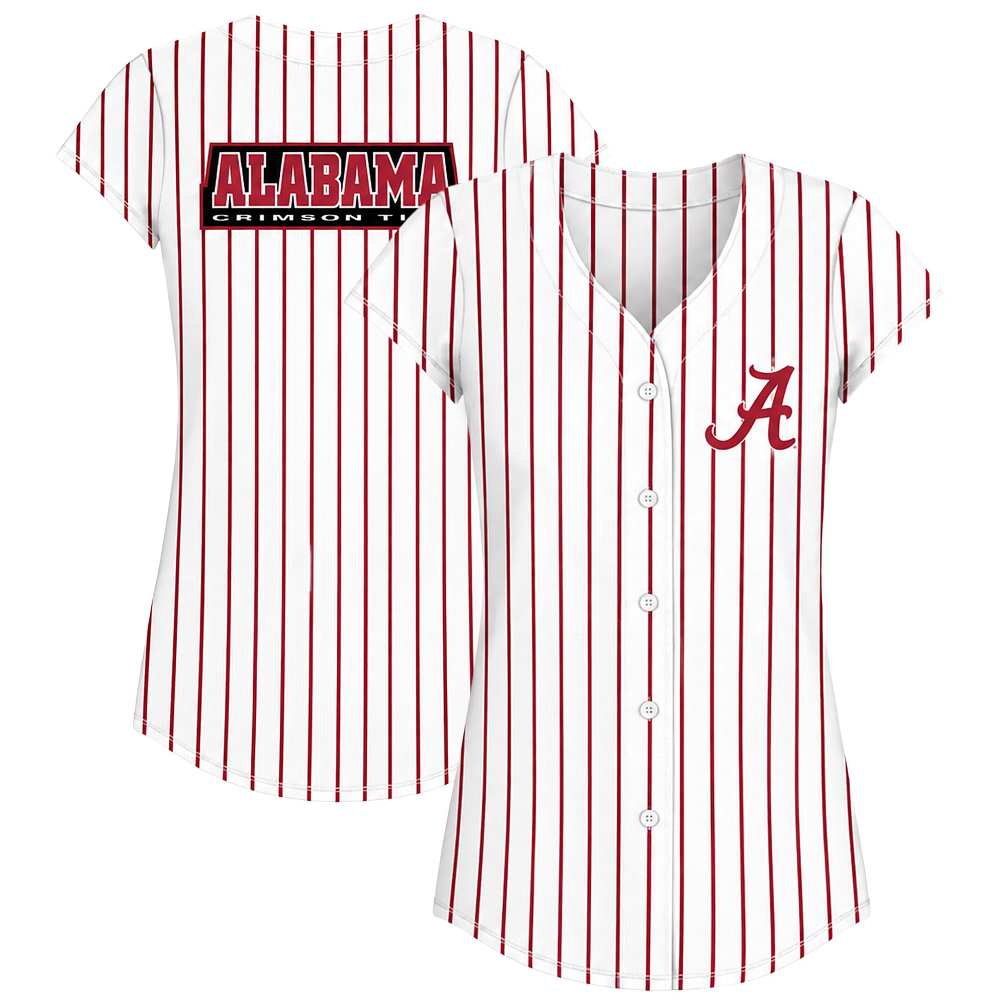 Women's Profile White/Crimson Alabama Crimson Tide Plus Stripe Glitter Button-Up Fashion Jersey Top