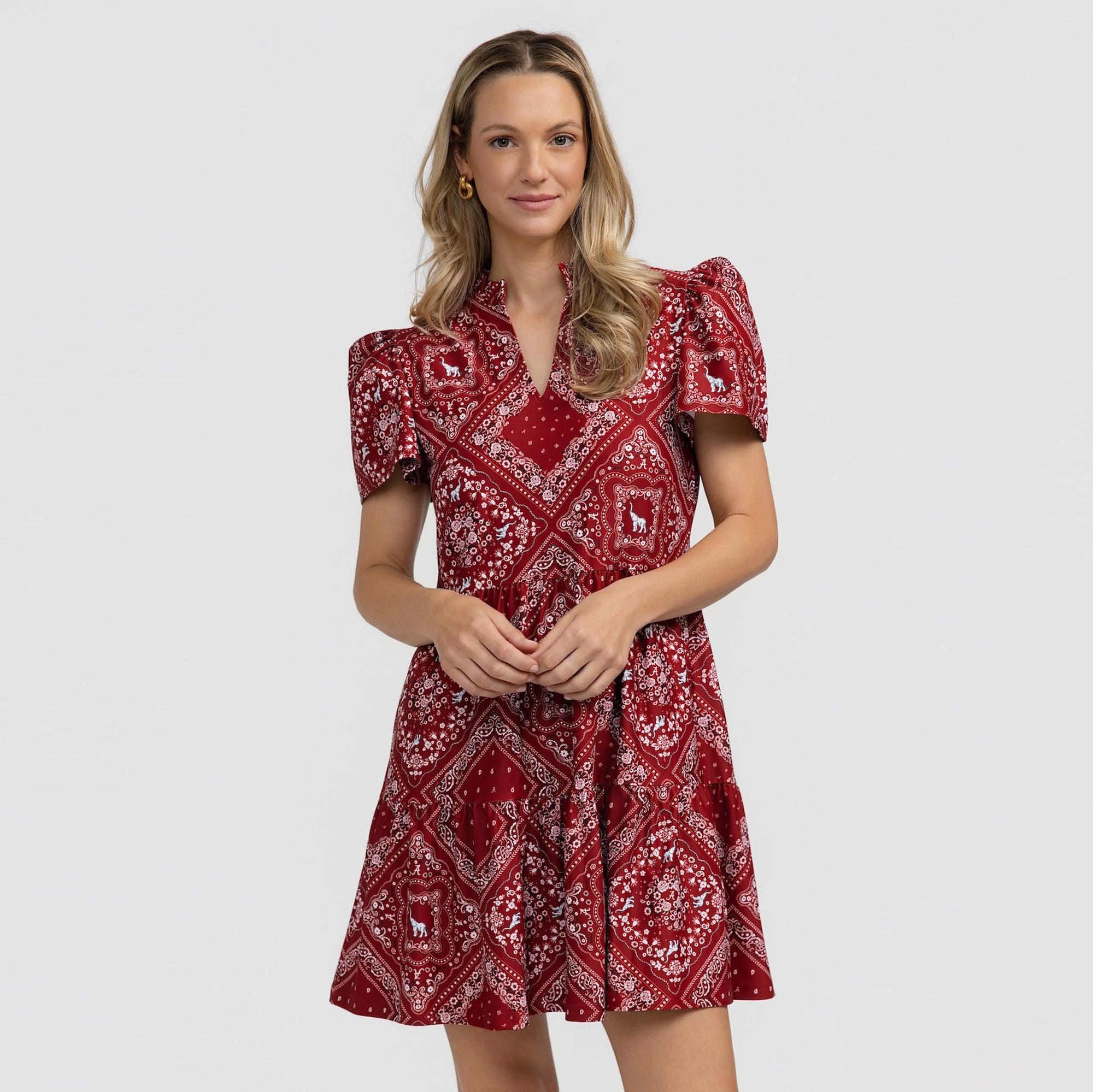 Women's Smith & Quinn Crimson Alabama Tide Bandana Print Tiered Dress