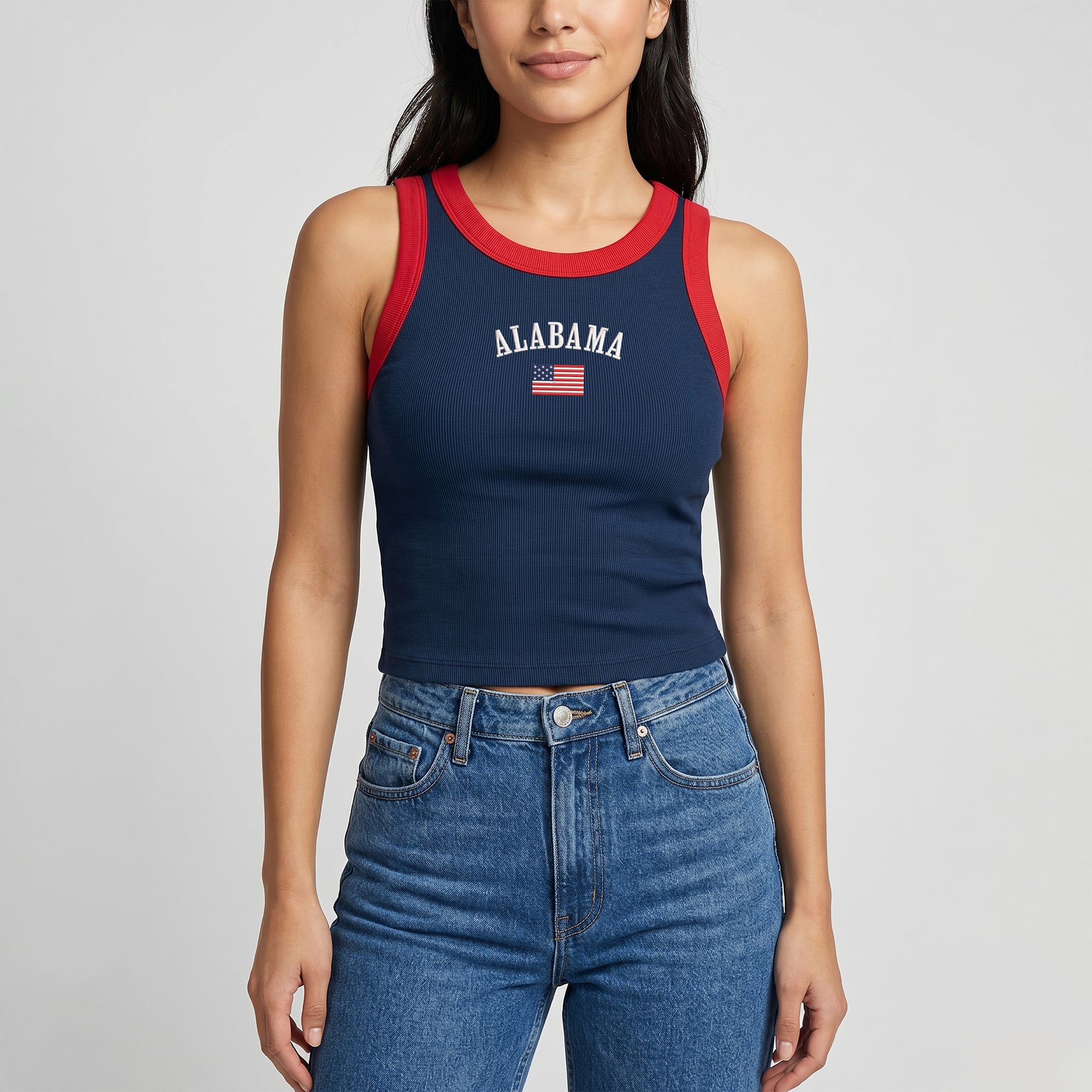 Débardeur côtelé Uscape Apparel pour femme, bleu marine/rouge, logo Alabama Crimson Tide Americana