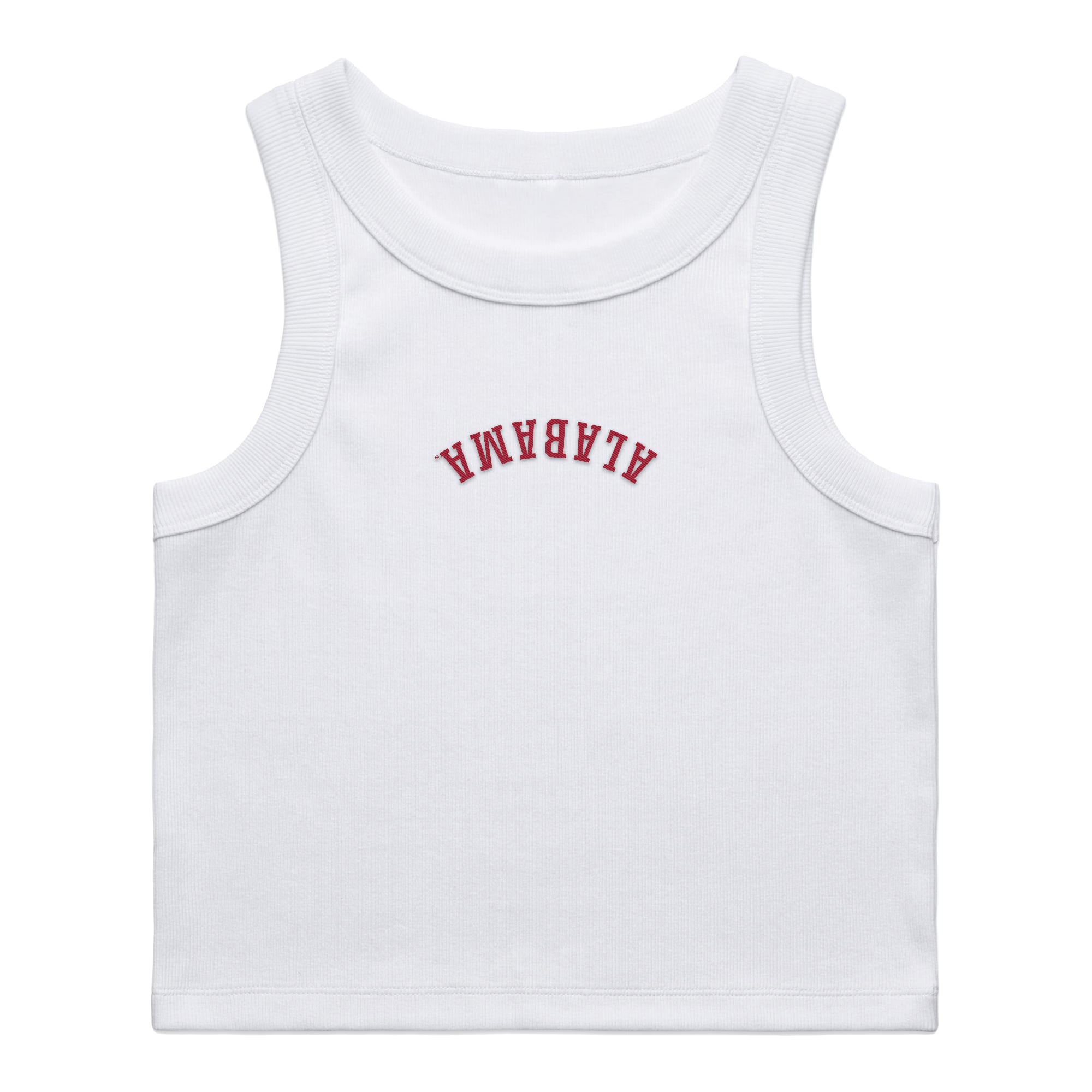Women's Uscape Apparel White Alabama Crimson Tide Upside Down Embroidery Ribbed Cropped Tank Top