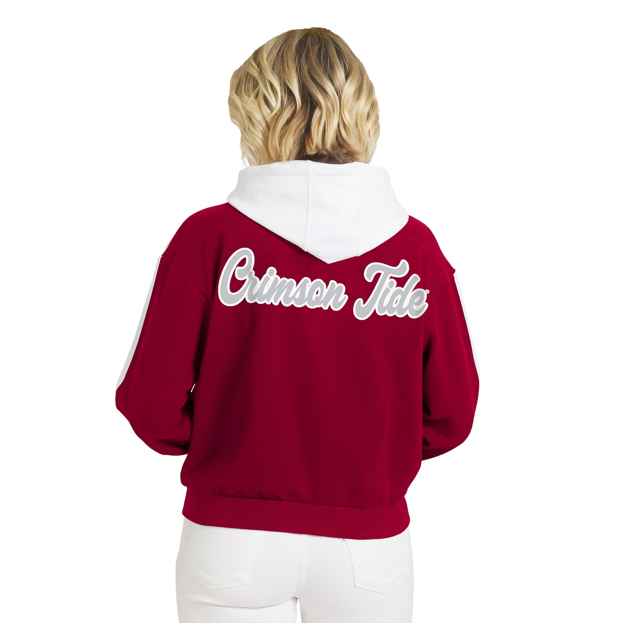 Sweat à capuche zippé rayures colorblock sur les manches, collection femme WEAR by Erin Andrews Crimson Alabama Tide