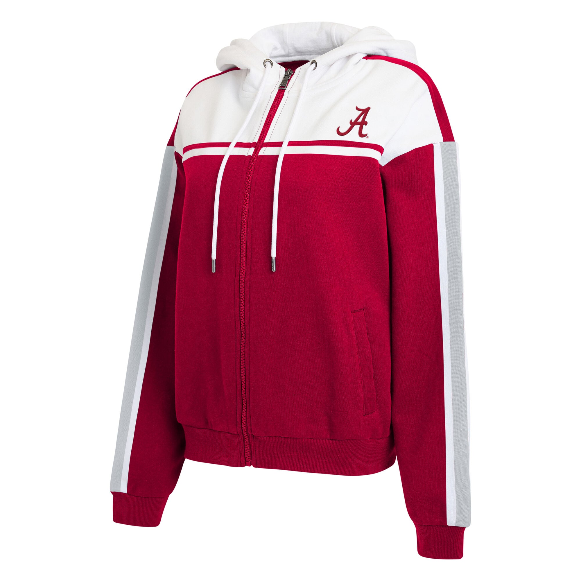 Sweat à capuche zippé rayures colorblock sur les manches, collection femme WEAR by Erin Andrews Crimson Alabama Tide