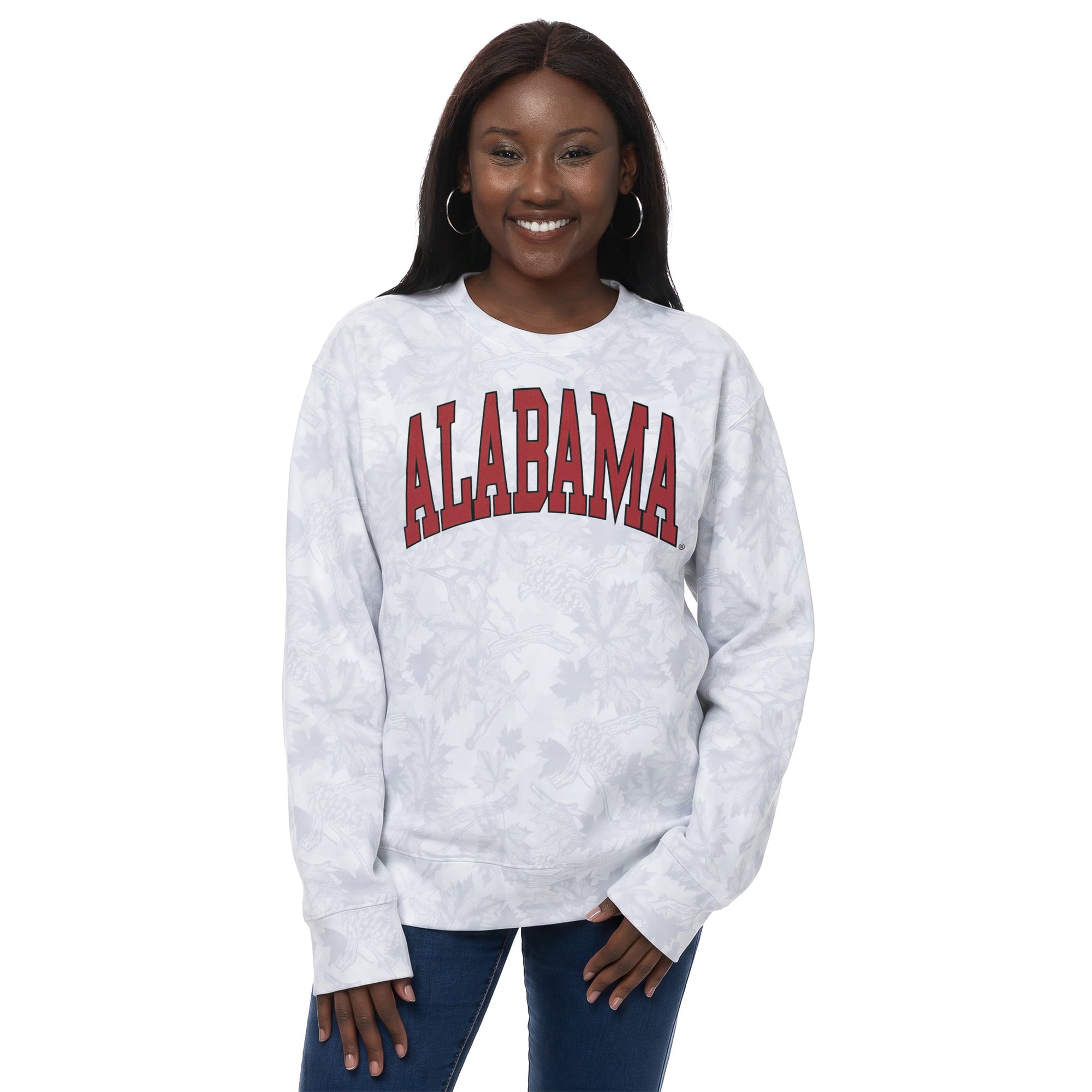 Women's ZooZatz  Gray Alabama Crimson Tide Camo Arch Logo Fleece Crewneck Sweatshirt