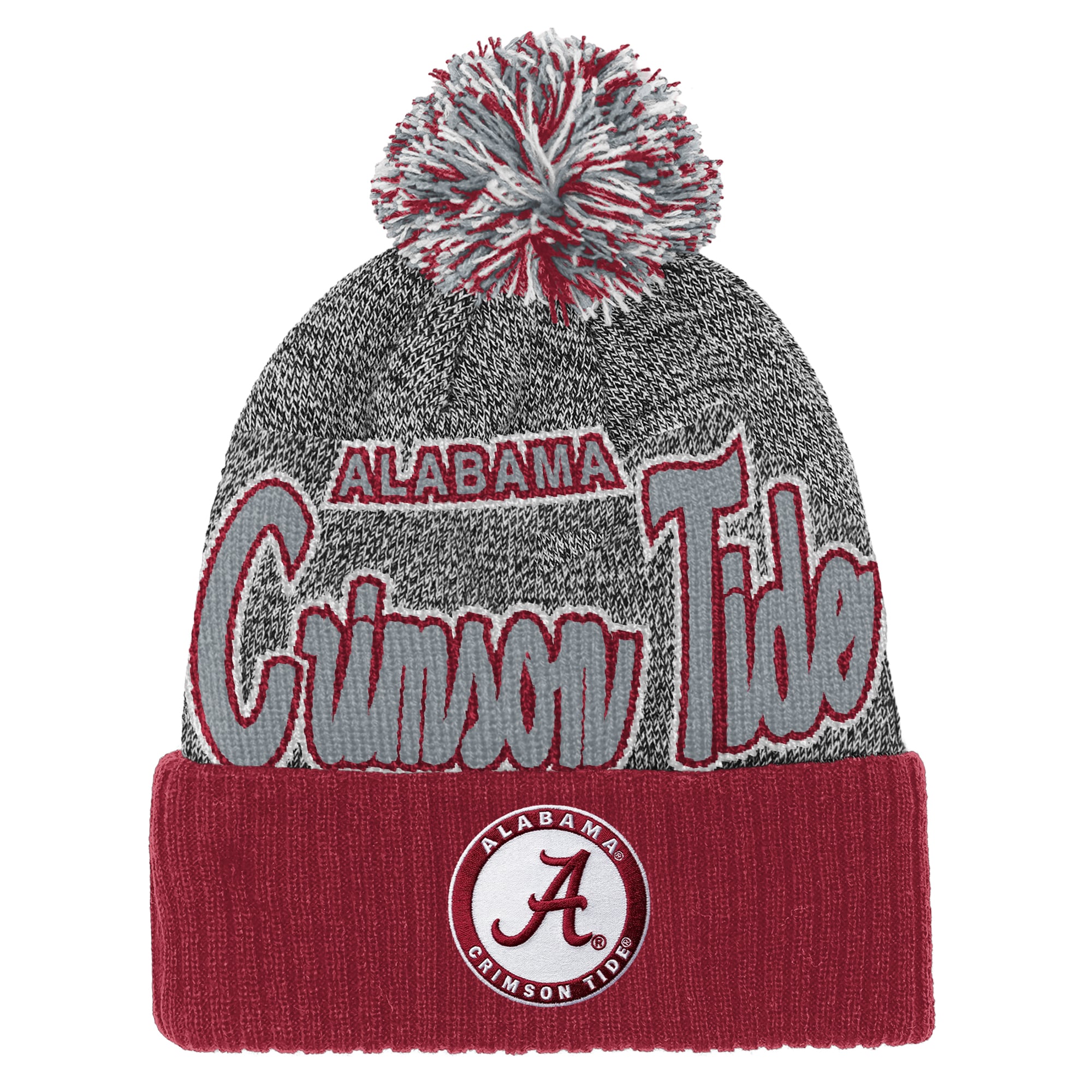 Bonnet tricoté à revers avec pompon, motif mascotte Crimson Tide de l'Alabama, de Mitchell & Ness (Alabama)