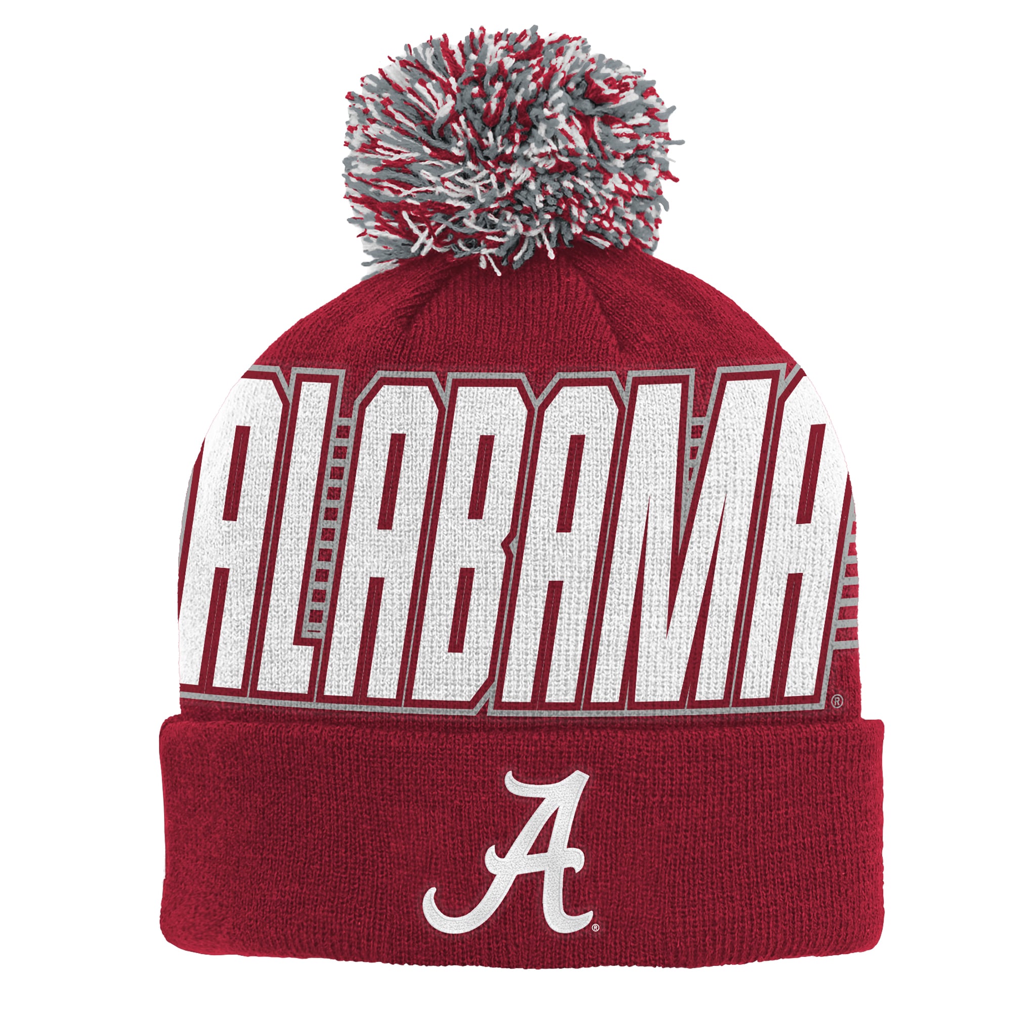 Bonnet tricoté à revers avec pompon, motif Crimson Tide de l'Alabama, pour enfant (Outerstuff Youth).