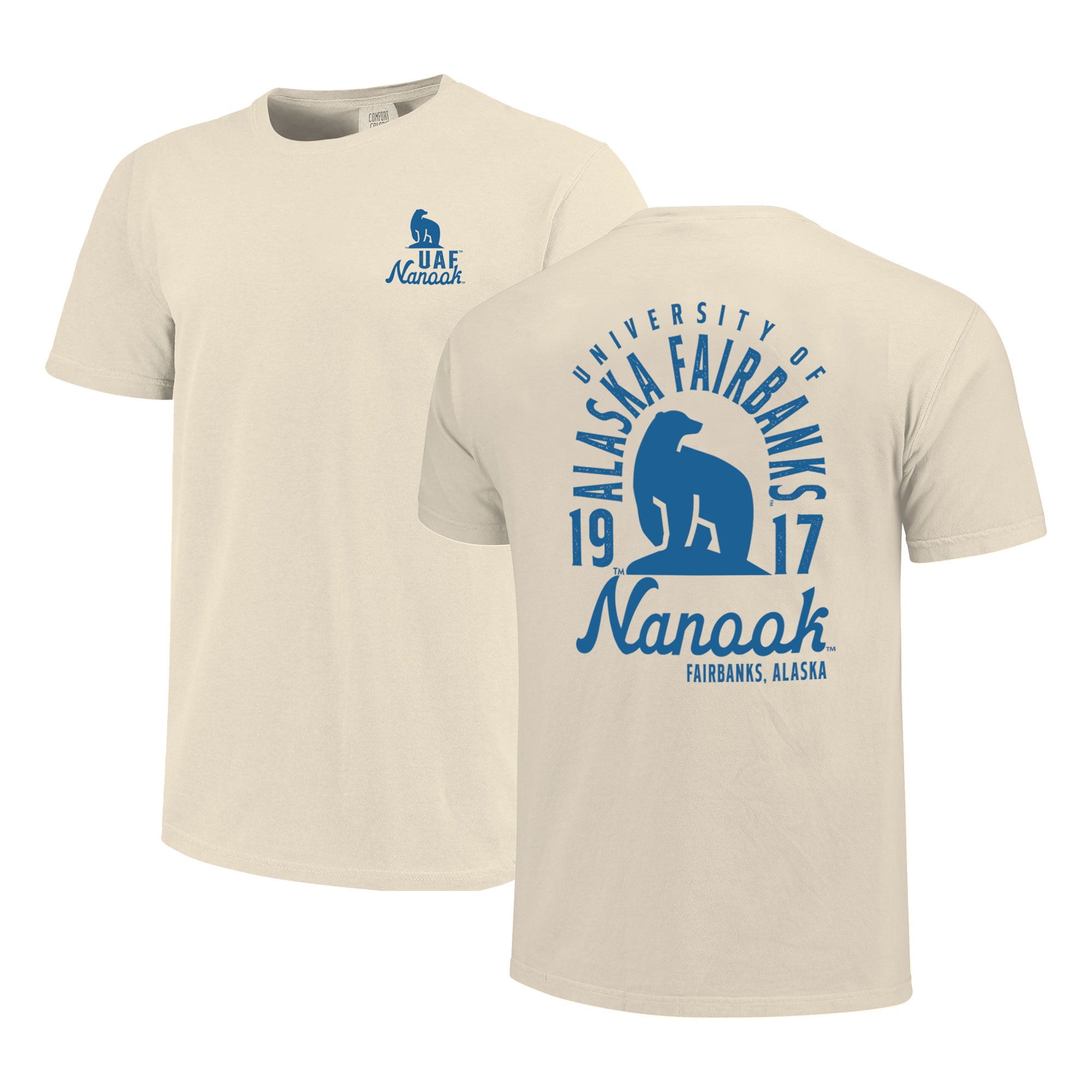 Men's Cream Alaska Fairbanks Nanooks Comfort Colors Mascot Overlay T-Shirt