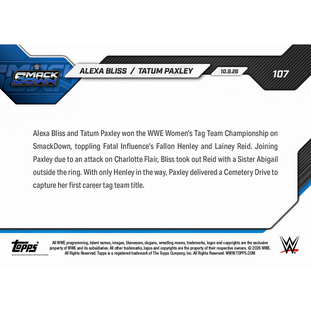 Alexa Bliss & Tatum Paxley - 2026 WWE Topps NOW® - Card 107
