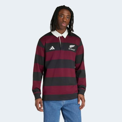 All Blacks adidas Heritage Long Sleeve Polo - Maroon/Black