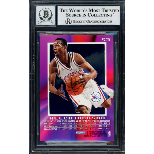 Allen Iverson Autographed 1996-97 Skybox E-X 2000 Rookie Card #53 
