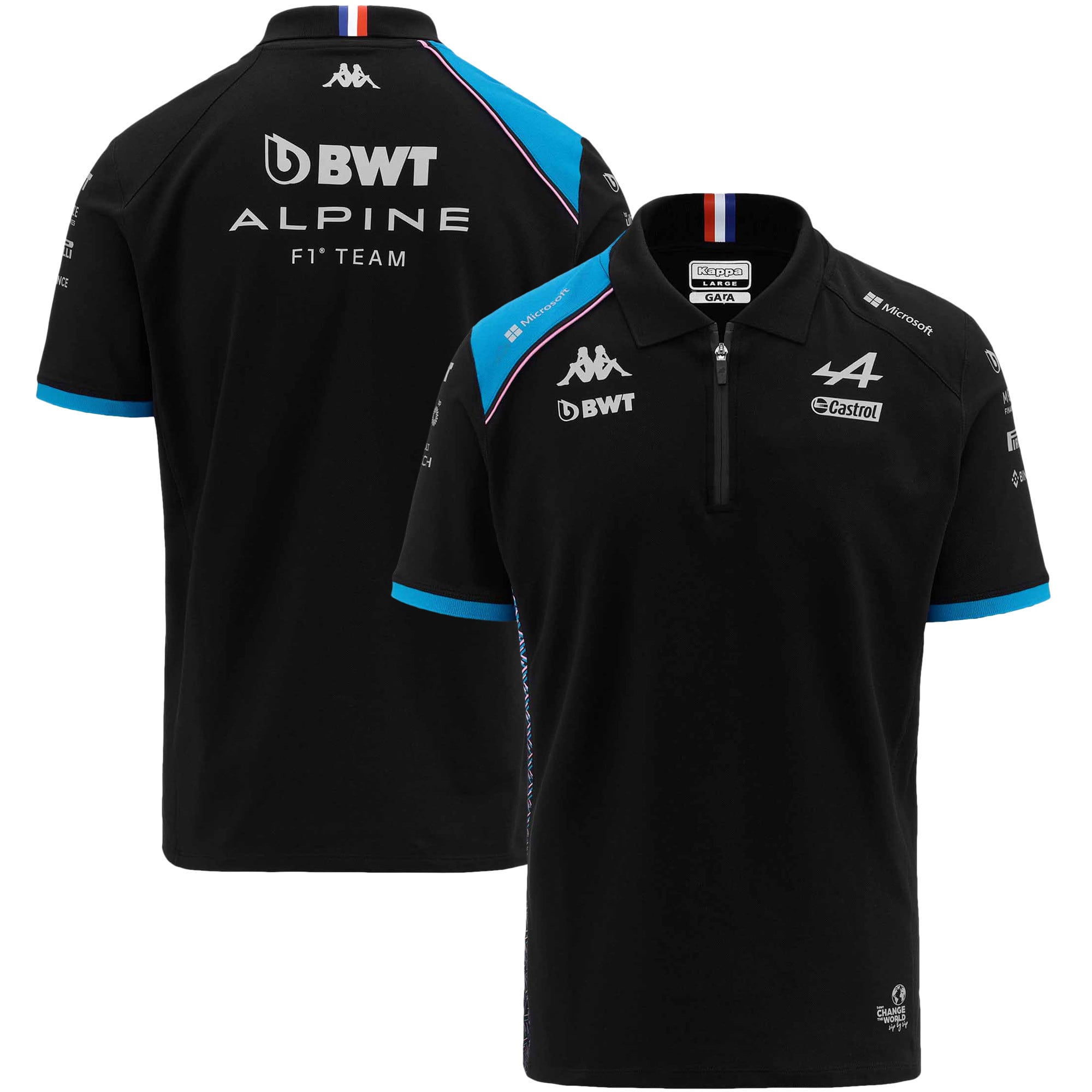 T-shirt Kappa Alpine F1 Team 2023 Pour Garçon – Taille 14 Ans – Noir Avec Détails Bleus Et Blancs – Matière Polyester Technique