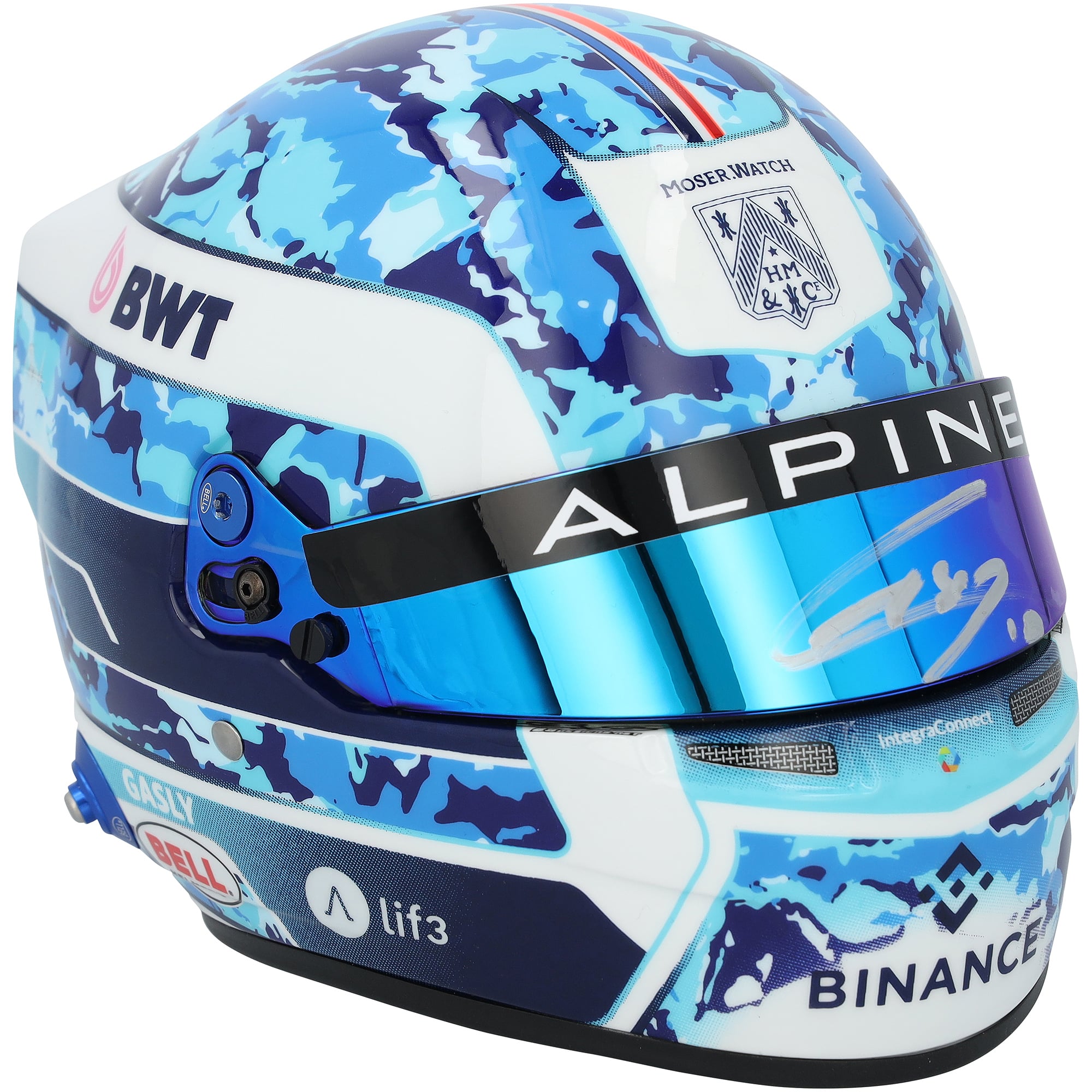 Mini casque Pierre Gasly BWT Alpine bleu F1 saison 2025, autographié