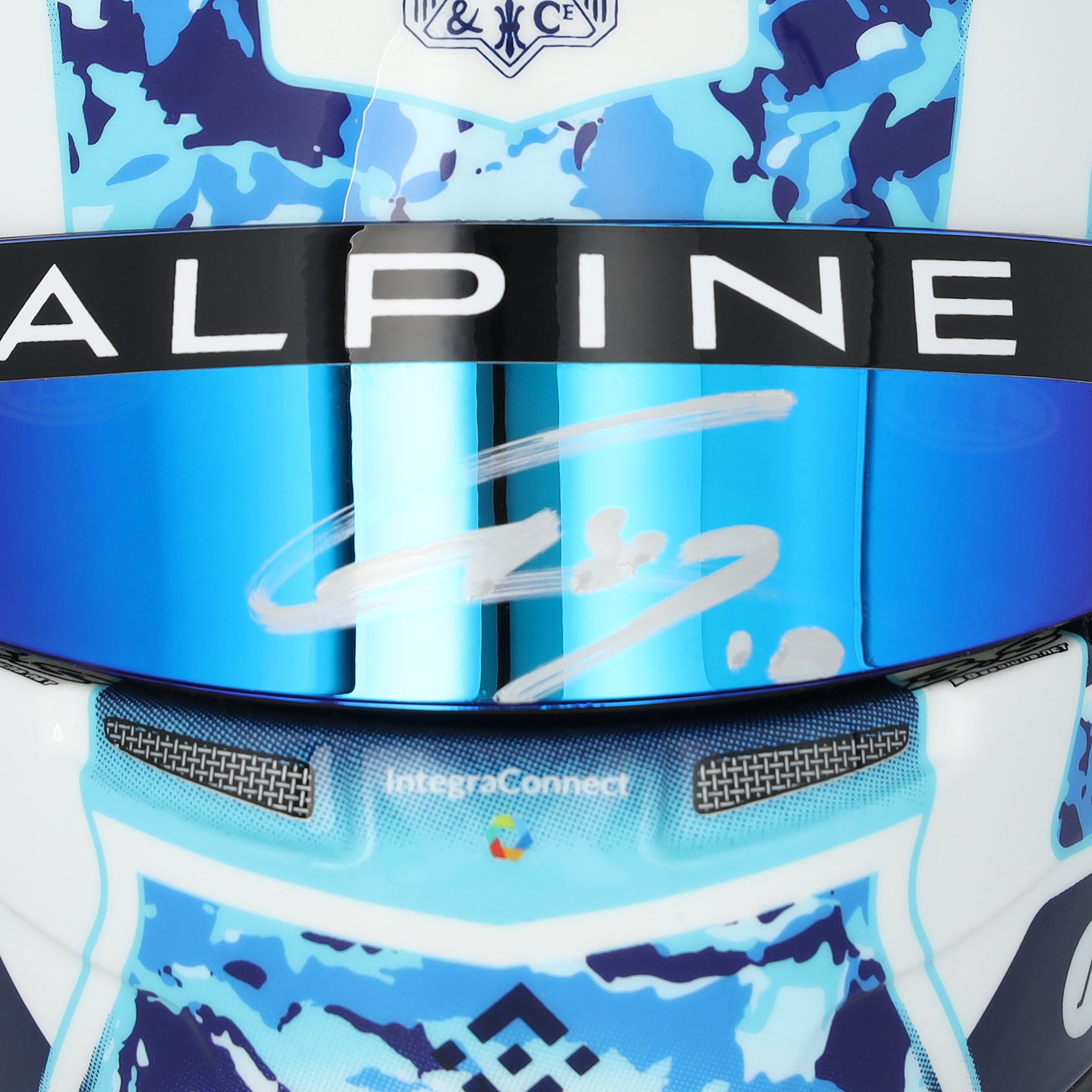 Mini casque Pierre Gasly BWT Alpine bleu F1 saison 2025, autographié