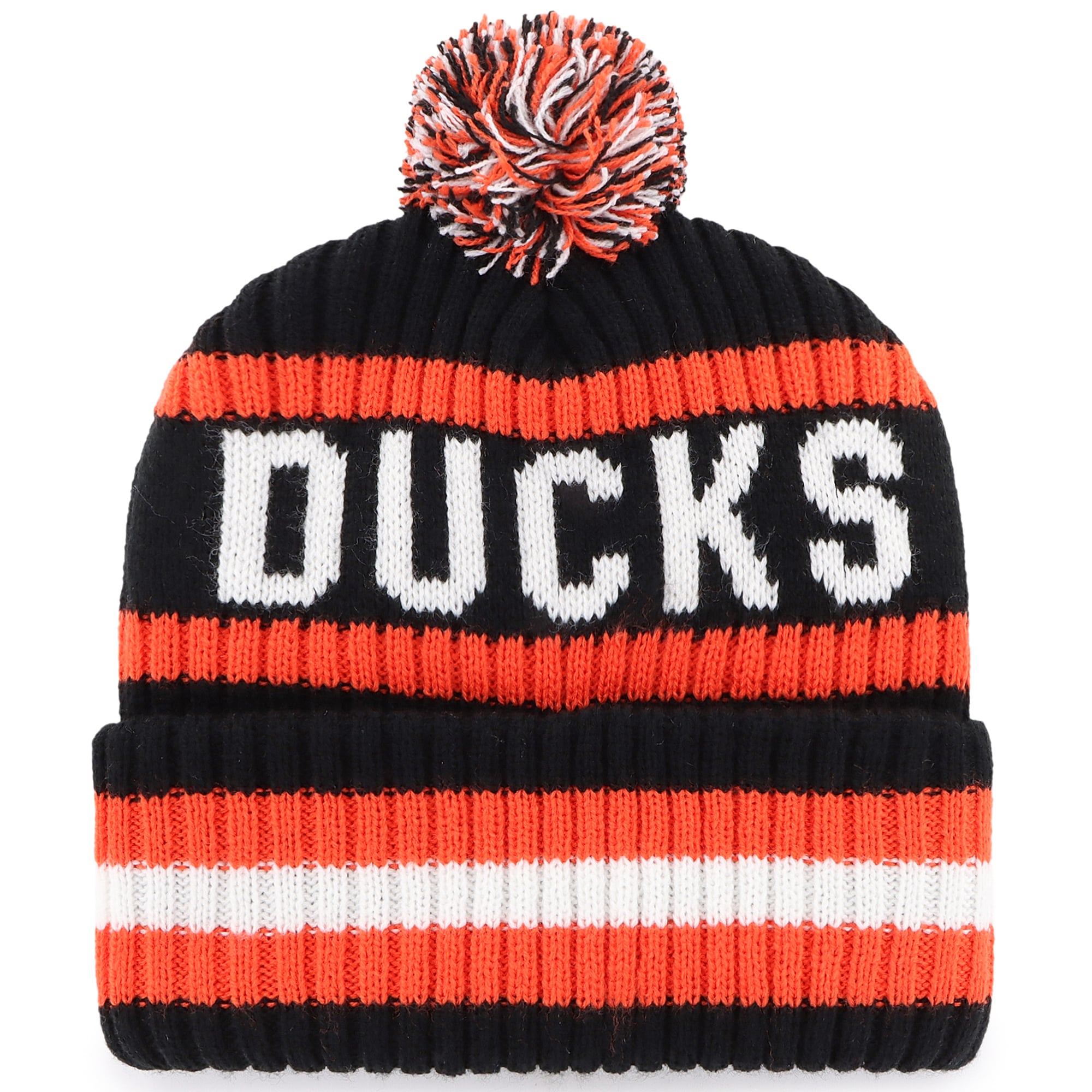 Bonnet en tricot à revers pour homme '47 Black Anaheim Ducks Bering avec pompon