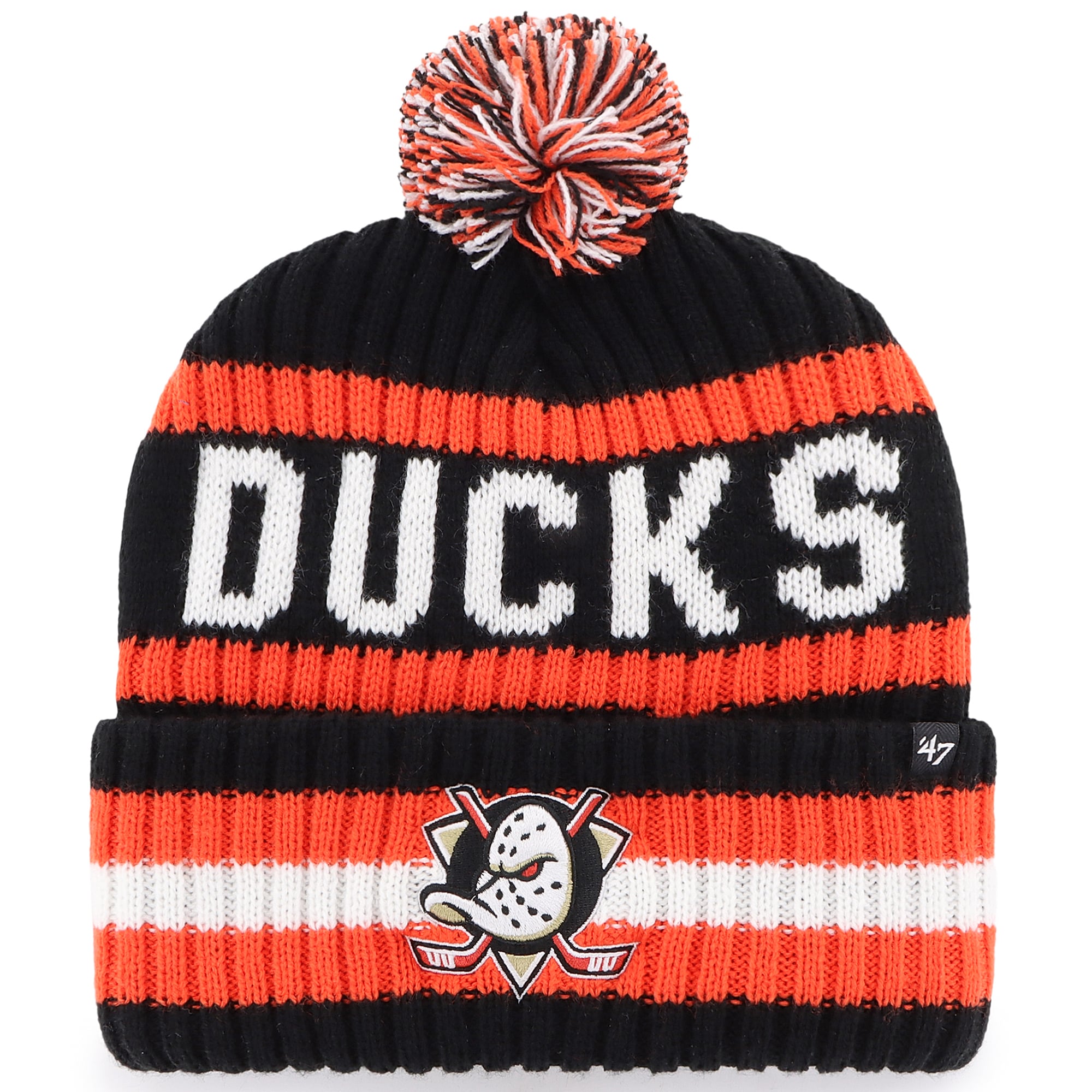 Bonnet en tricot à revers pour homme '47 Black Anaheim Ducks Bering avec pompon