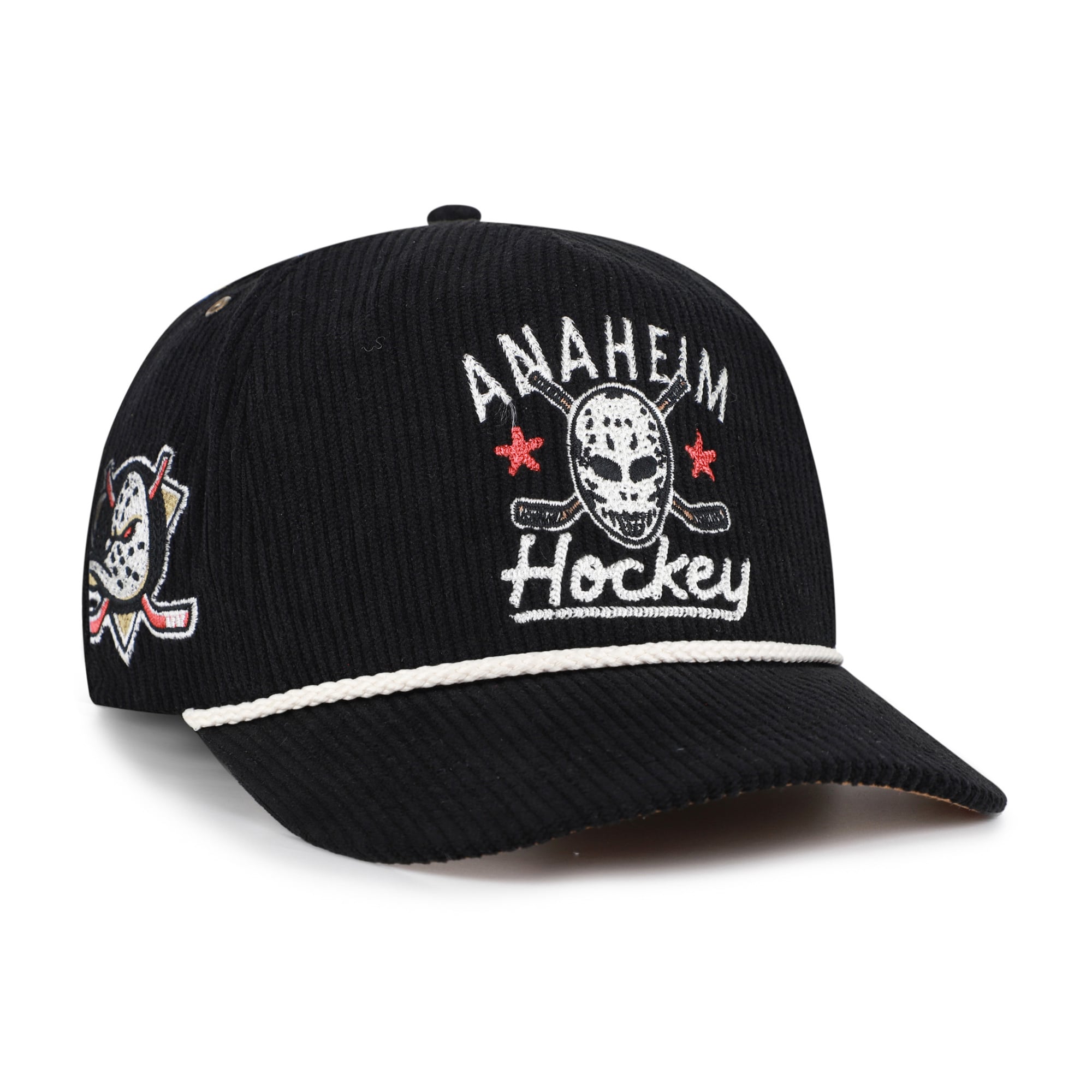 Masque de hockey pour homme Anaheim Ducks '47 noir, en velours côtelé avec boucle réglable