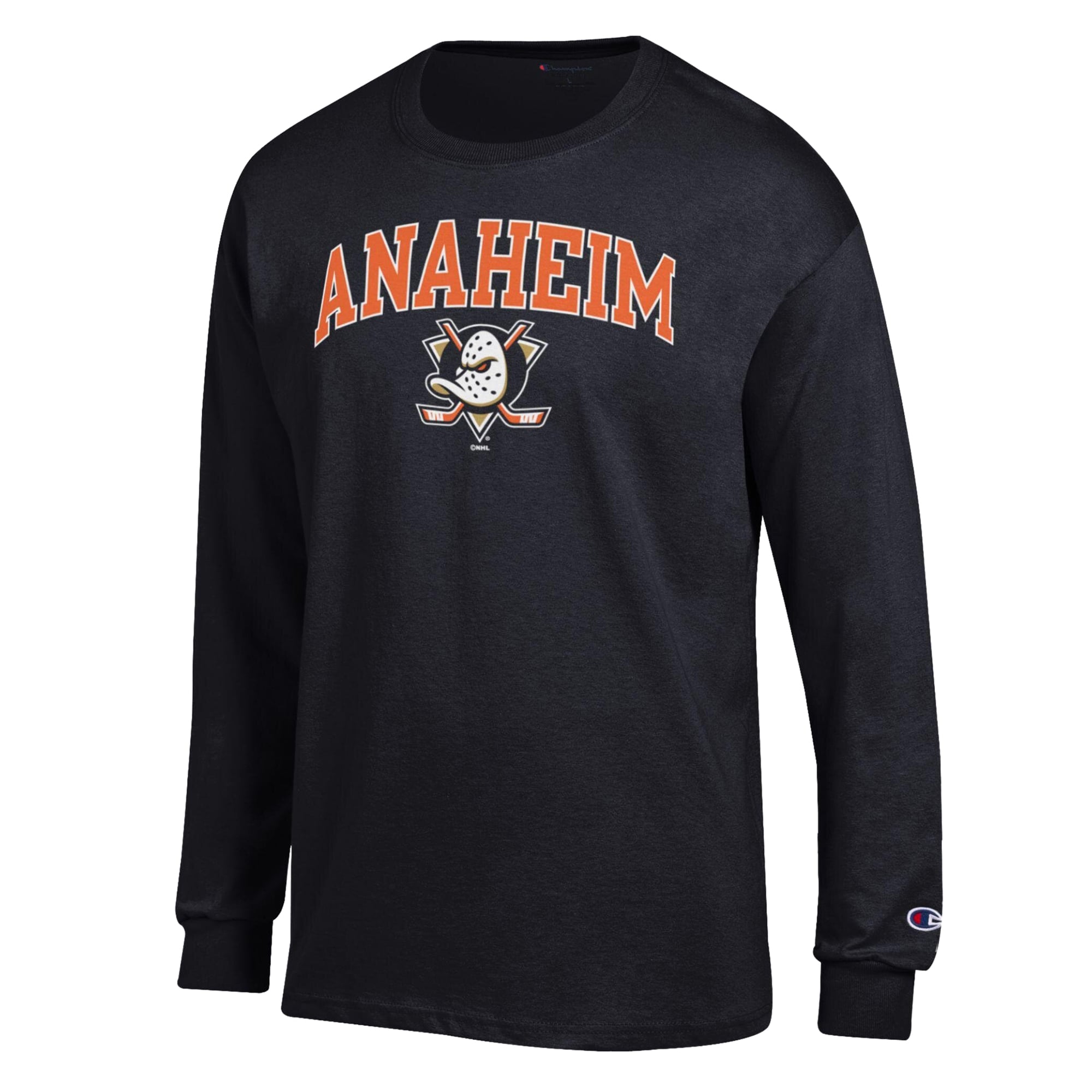 Men's Champion Black Anaheim Ducks Jersey Long-Sleeve T-Shirt