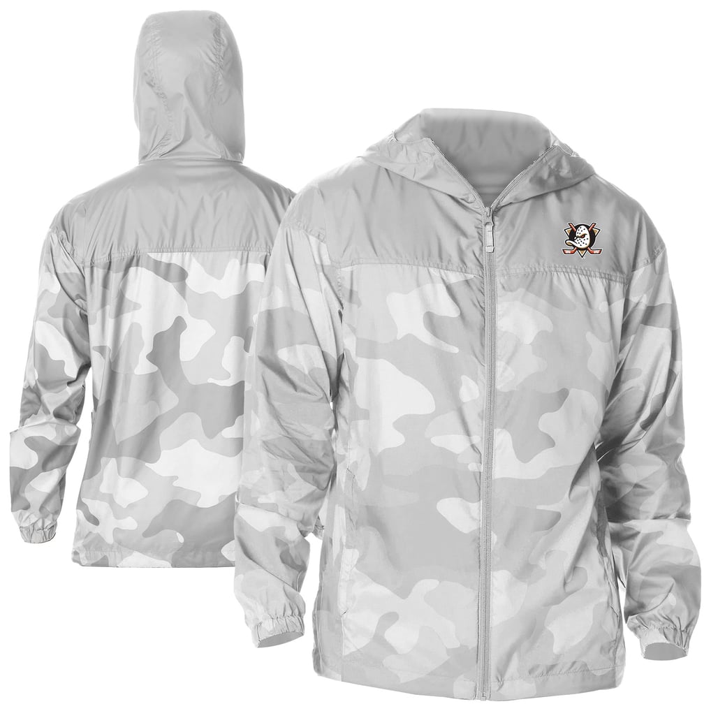 Men's Anaheim Ducks Columbia Gray Camo Flash Challenger Omni-Shade Full-Zip Hoodie Windbreaker