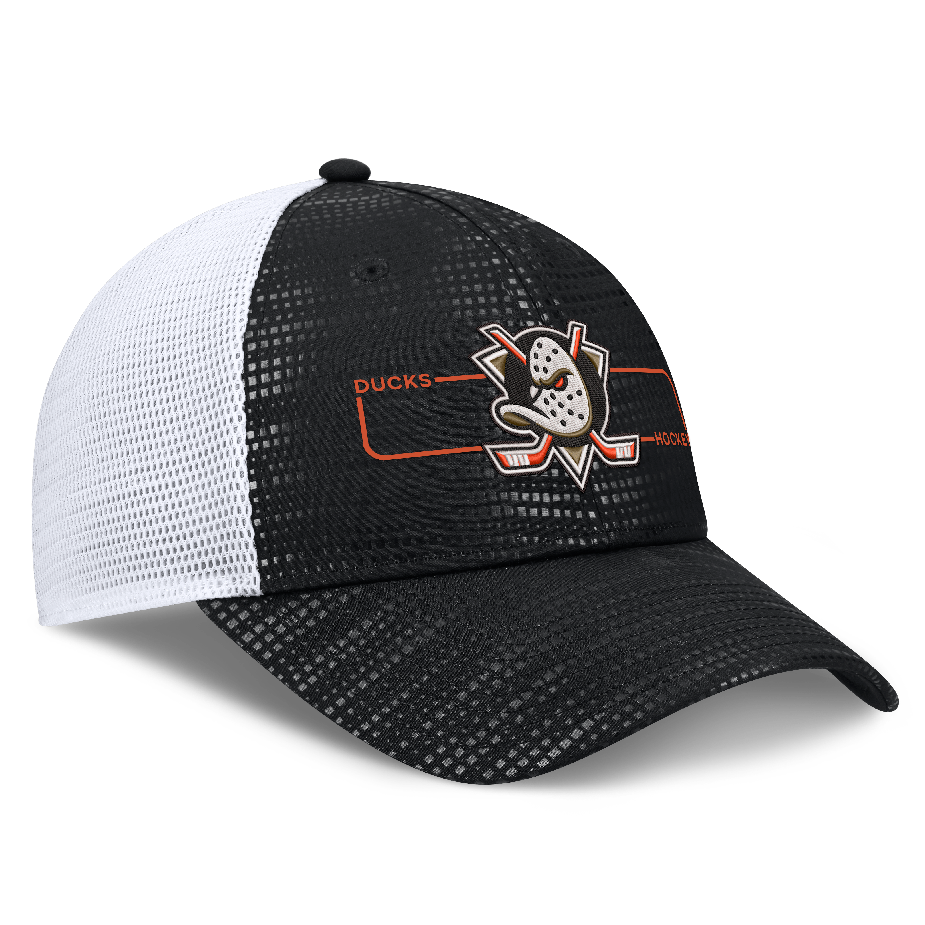 Men's Fanatics Black Anaheim Ducks Authentic Pro Rink Boxed Logo Trucker Hat