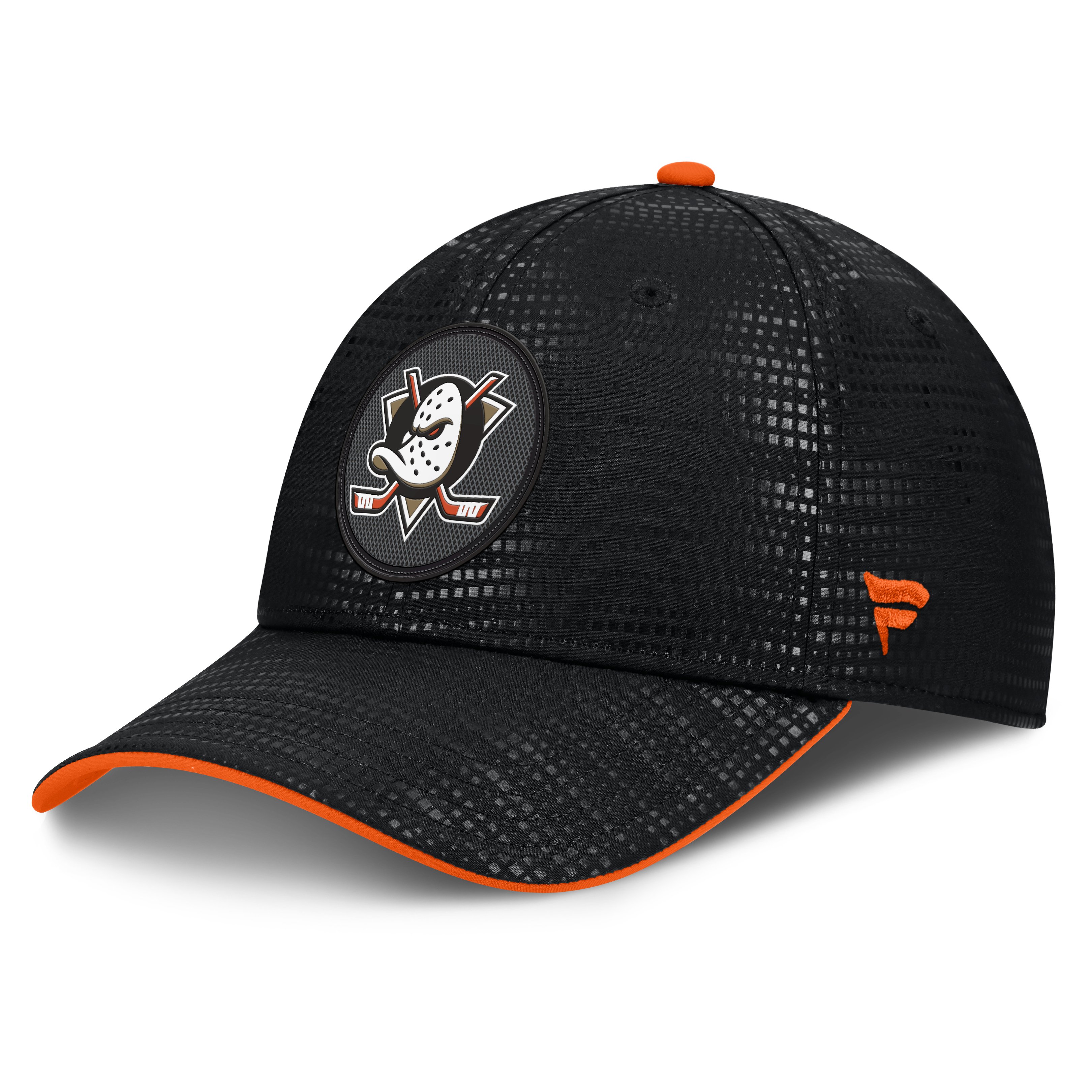 Casquette Fanatics noire authentique Anaheim Ducks Pro Rink pour homme, coupe extensible, logo en relief.