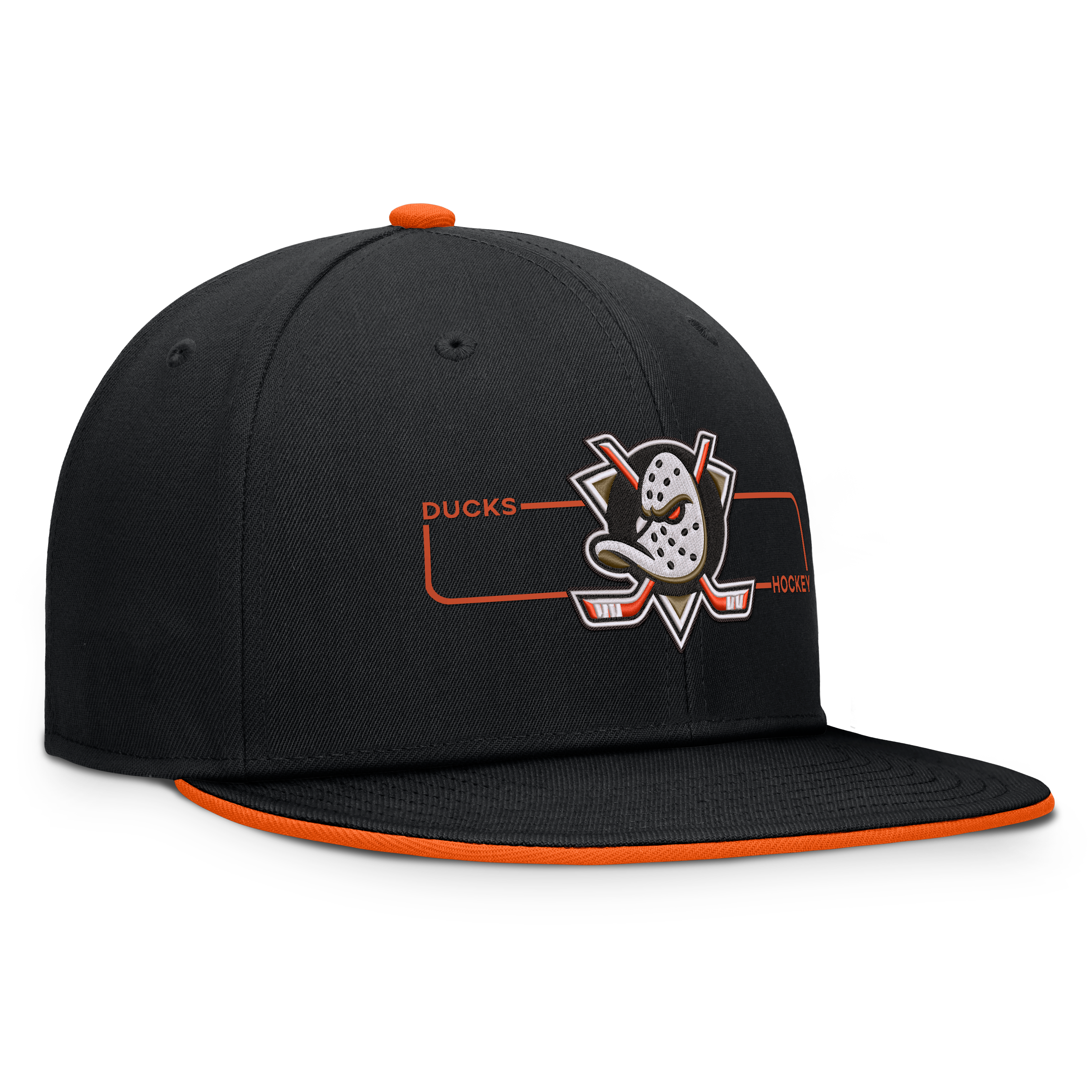 Casquette Snapback authentique Fanatics noire et orange Anaheim Ducks pour homme