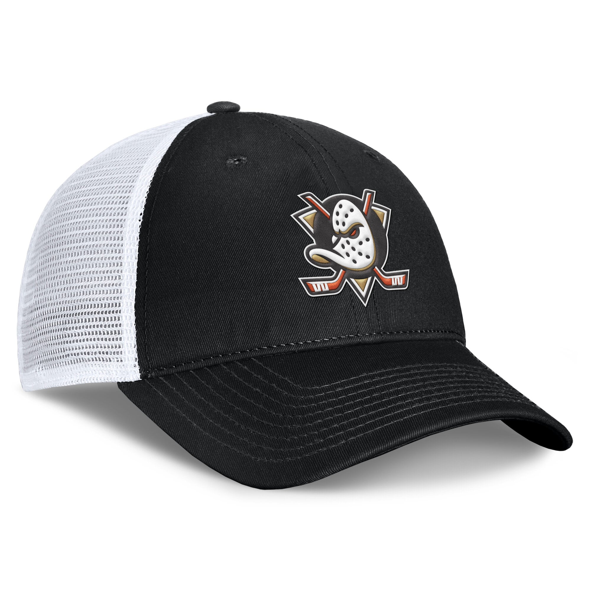 Men's Fanatics Black/White Anaheim Ducks Core Primary Logo Trucker Adjustable Hat