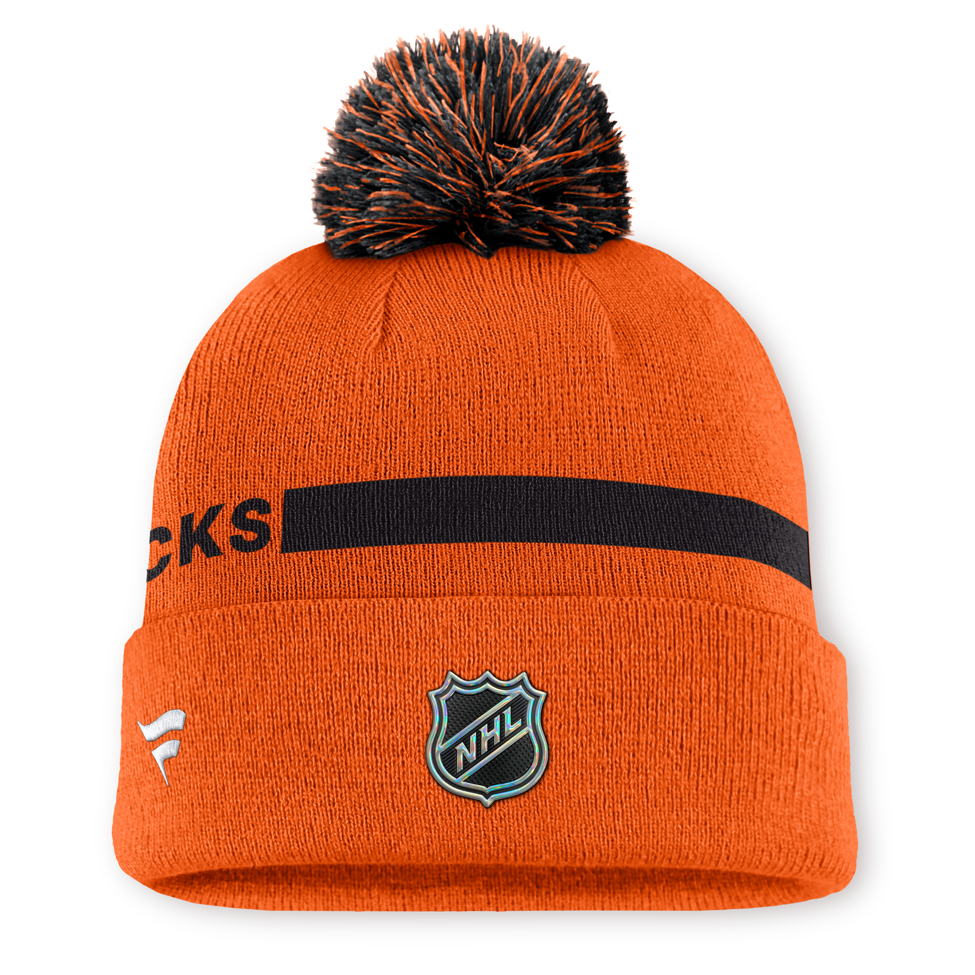 Men's Fanatics Orange/Black Anaheim Ducks Authentic Pro Rink Cuffed Knit Hat with Pom