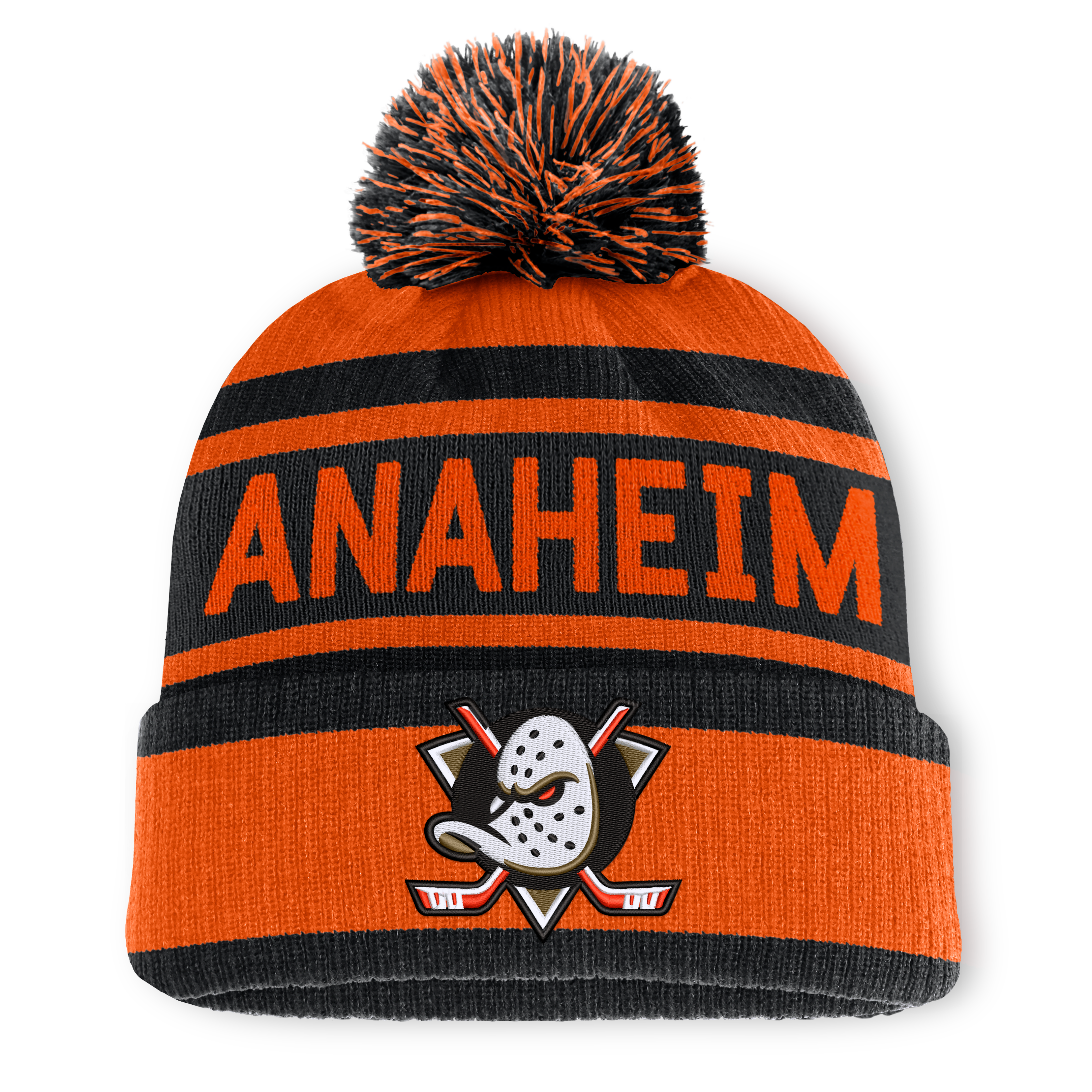 Bonnet à revers Fanatics orange/noir Anaheim Ducks Fundamental pour homme avec pompon