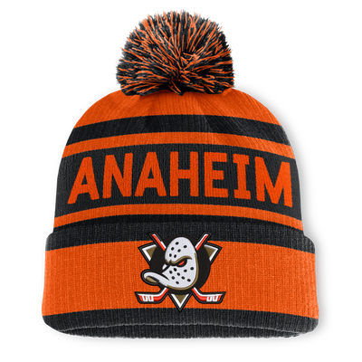 Anaheim Ducks Fanatics Fundamental Cuffed Knit Hat with Pom - Orange/Black