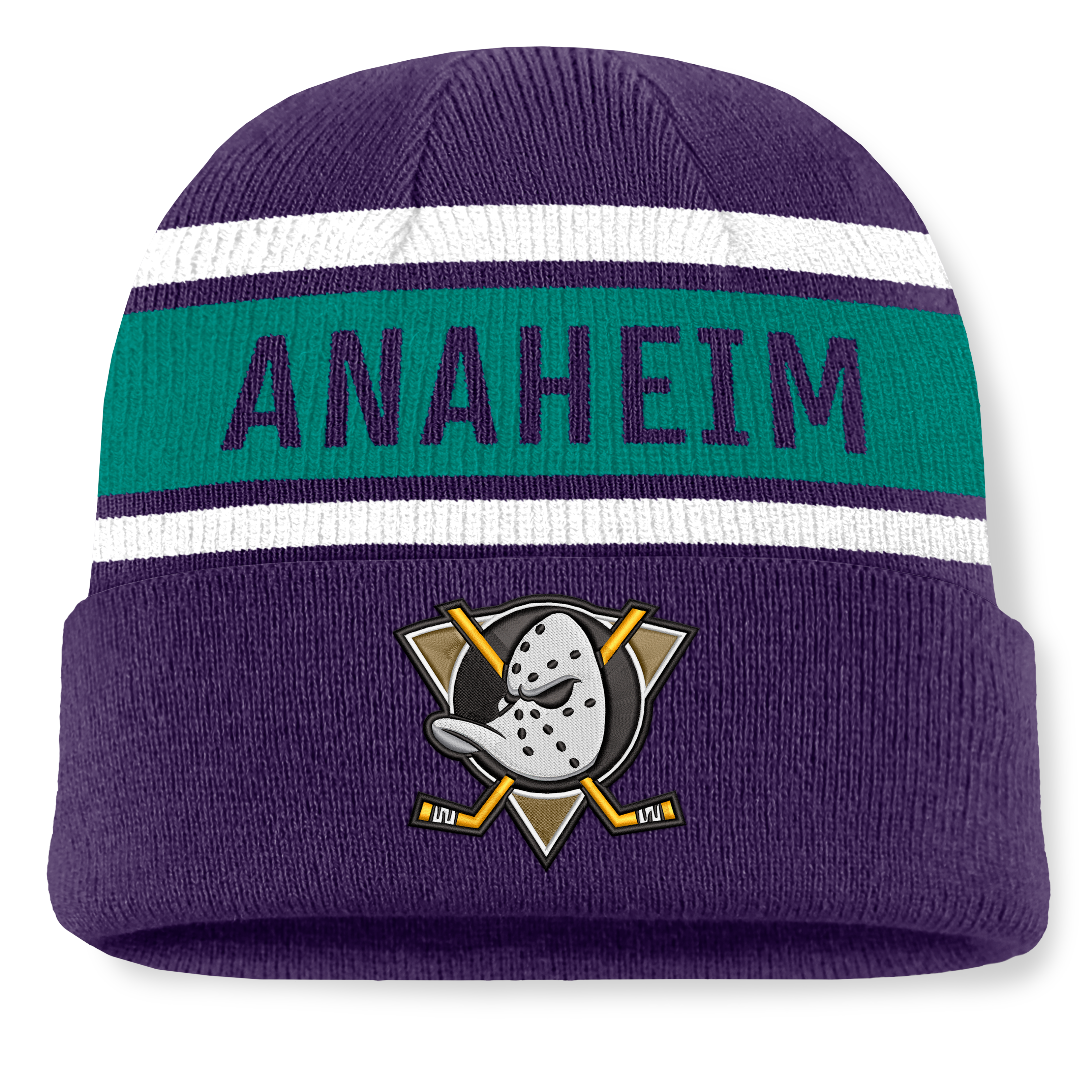 Bonnet à revers Fanatics violet/turquoise Anaheim Ducks Heritage pour homme