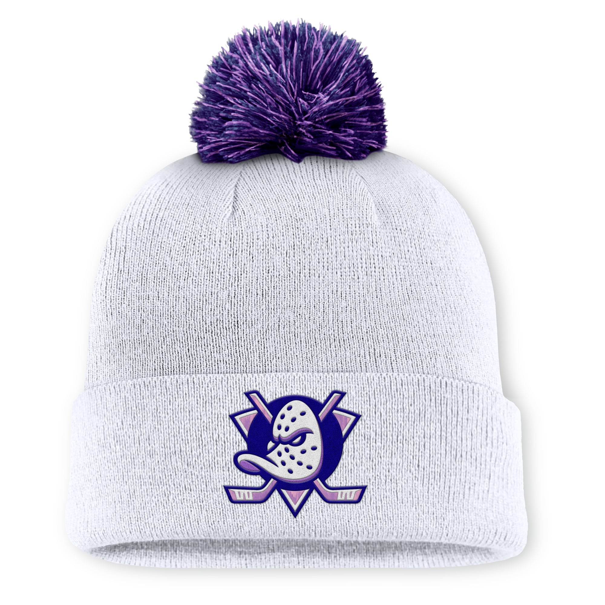 Men's Fanatics  White Anaheim Ducks Authentic Pro Hockey Fights Cancer Cuffed Knit Hat with Pom