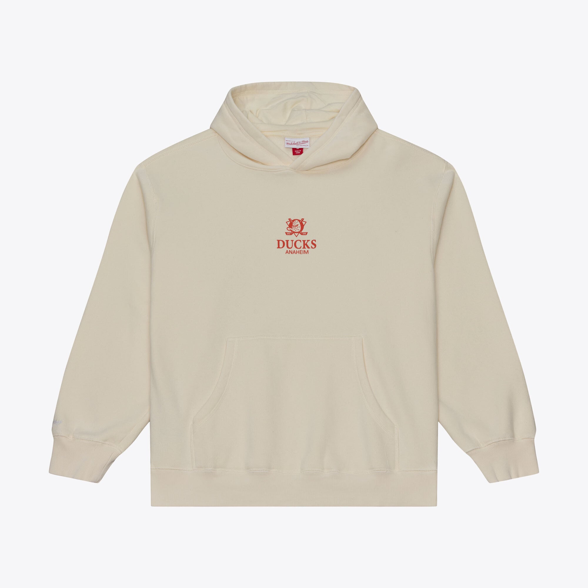 Men's Mitchell & Ness Cream Anaheim Ducks Core Essentials Hoodie