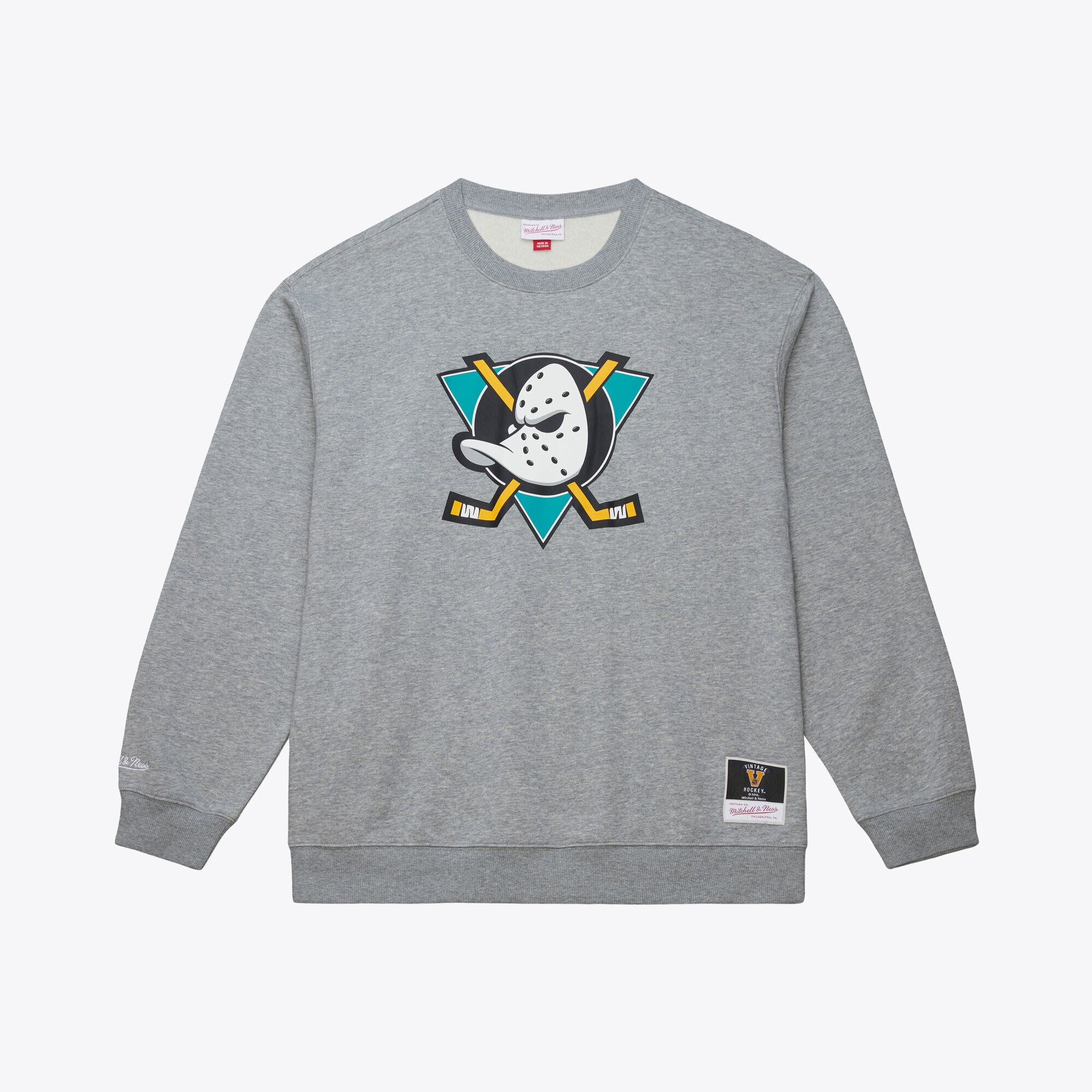 Sweat-shirt à col rond en polaire Mitchell & Ness gris chiné pour homme