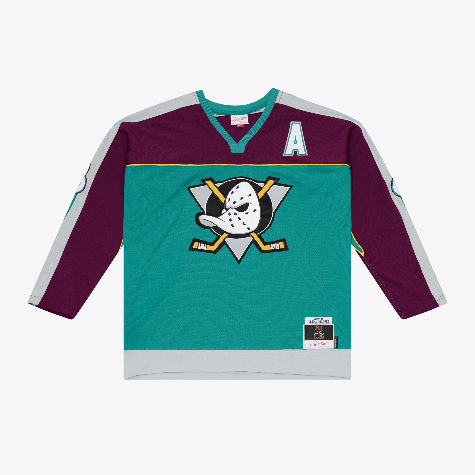 Men's Mitchell & Ness Teemu Selanne Teal Anaheim Ducks 1997/98 Alternate Captain Patch Power Play Jersey
