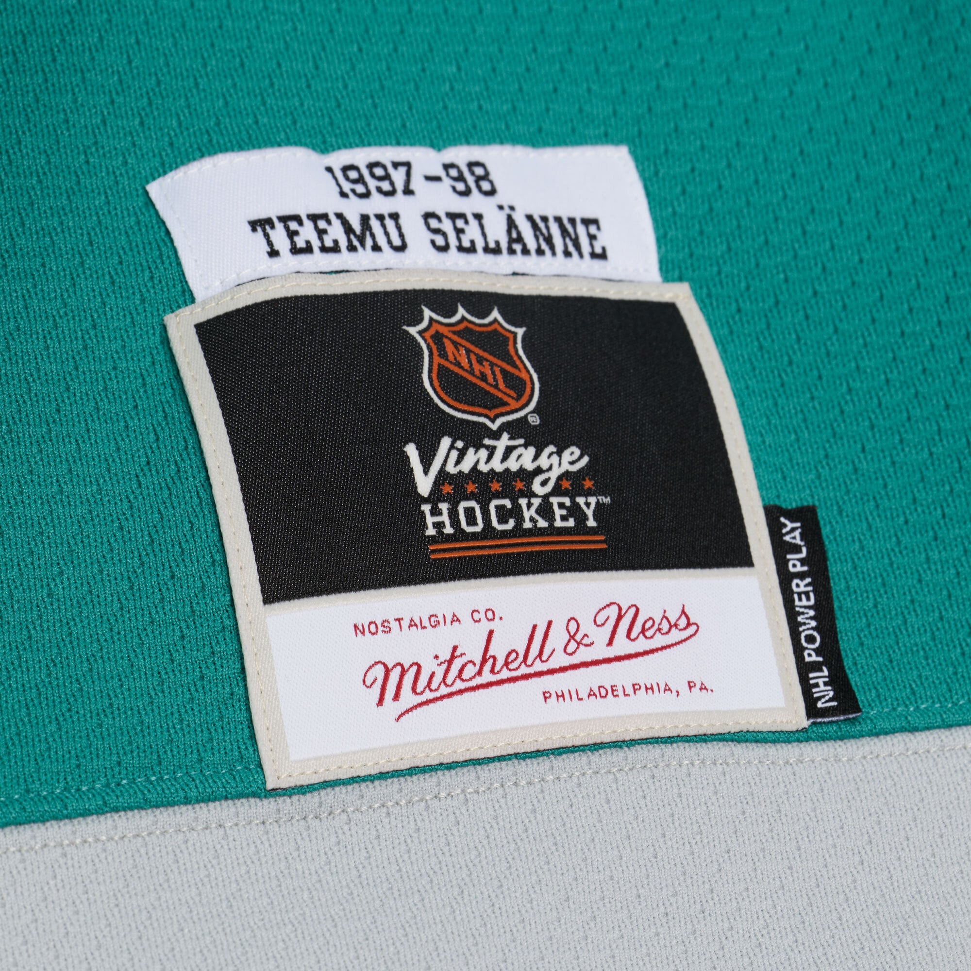 Men's Mitchell & Ness Teemu Selanne Teal Anaheim Ducks 1997/98 Alternate Captain Patch Power Play Jersey