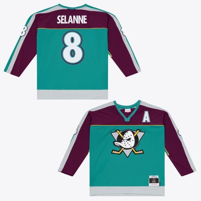 Men's Anaheim Ducks Teemu Selanne Mitchell & Ness Teal 1997/98 Alternate Captain Patch Power Play Jersey