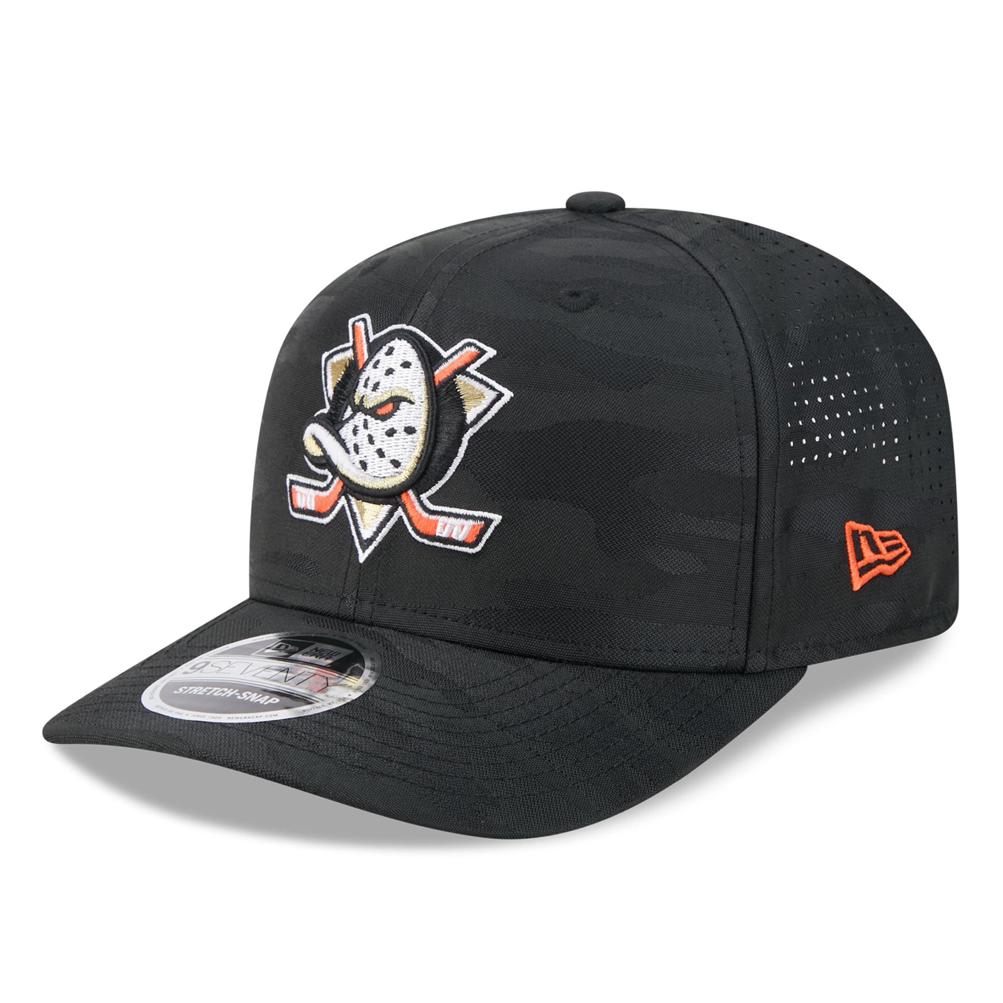 Casquette ajustable perforée New Era noire Anaheim Ducks Camo 9SEVENTY pour homme