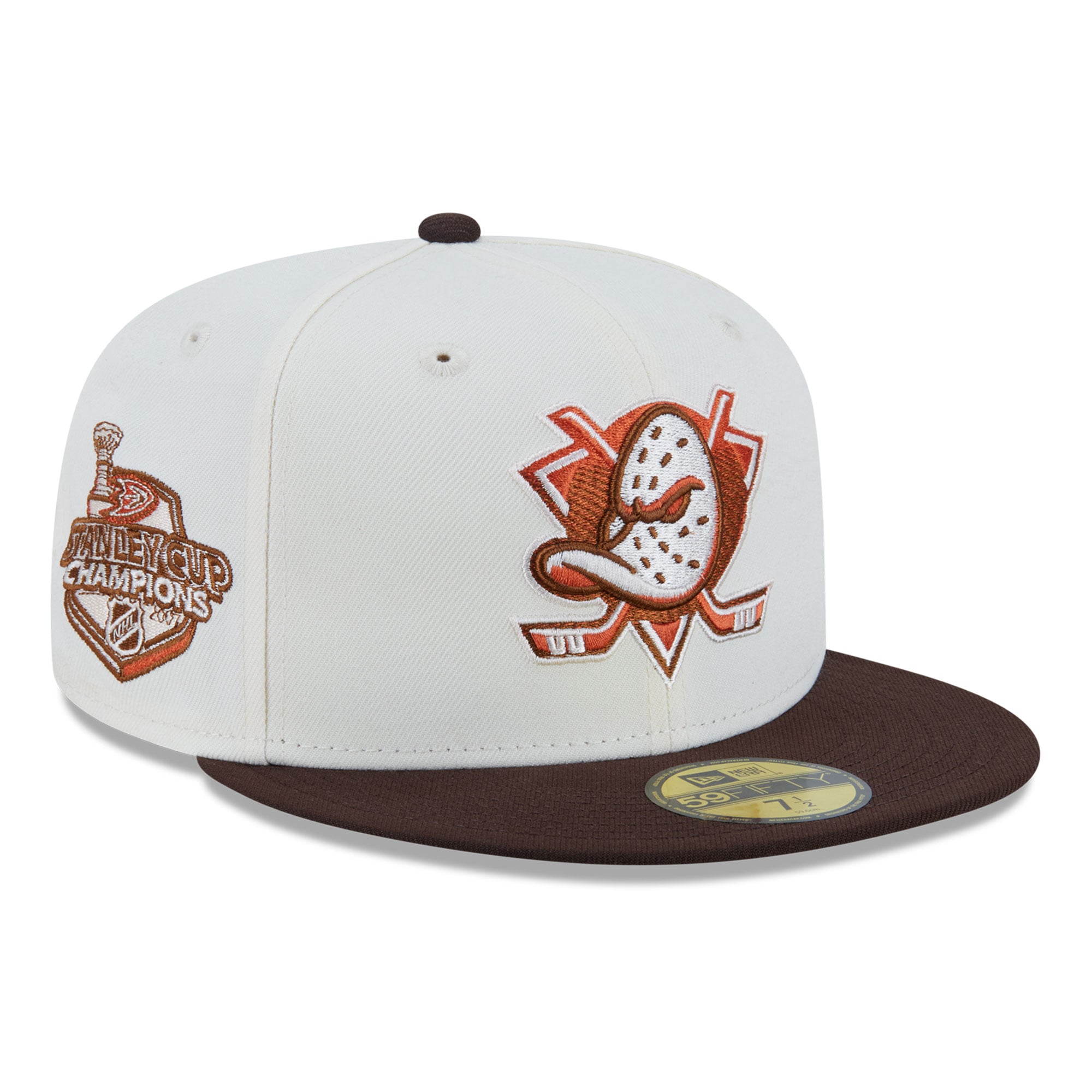Casquette ajustée New Era 59FIFTY pour homme, couleur crème, motif citrouille épicée des Ducks d'Anaheim