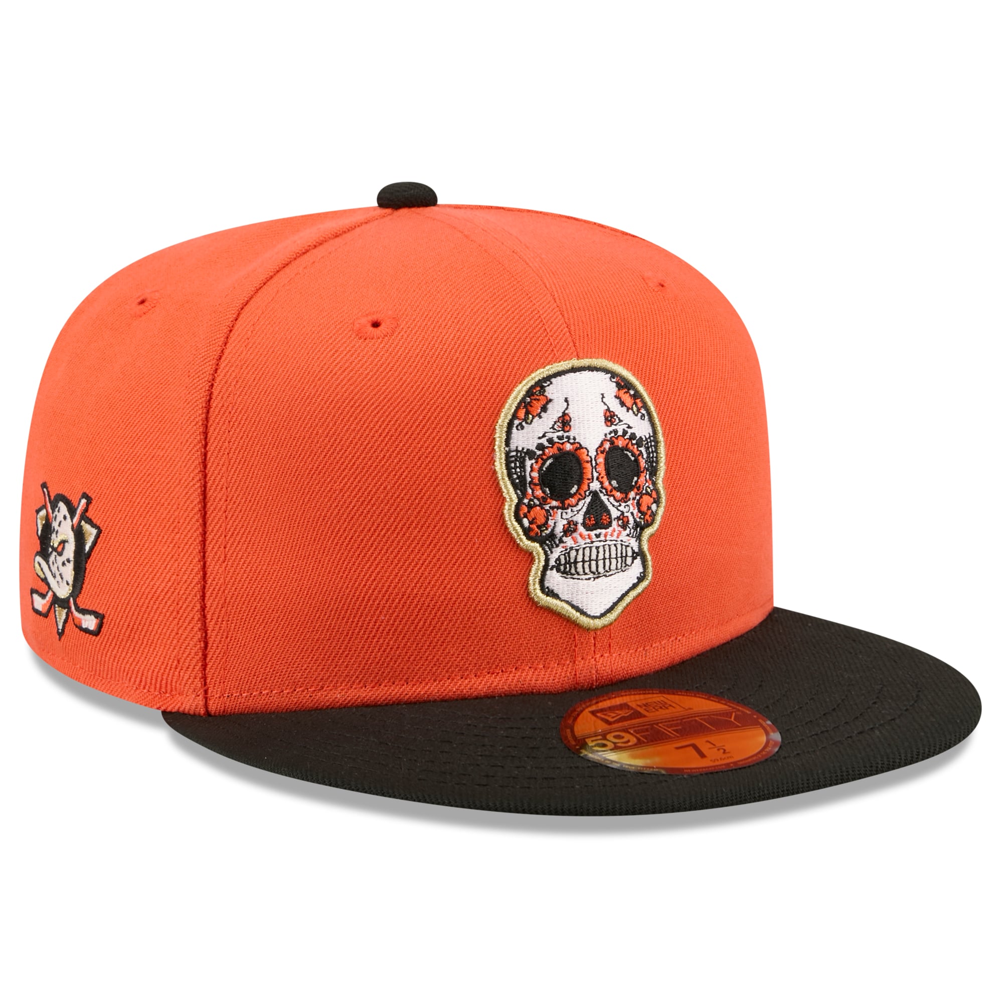 Casquette ajustée New Era 59FIFTY orange/noire Anaheim Ducks Dia De Los Muertos pour homme